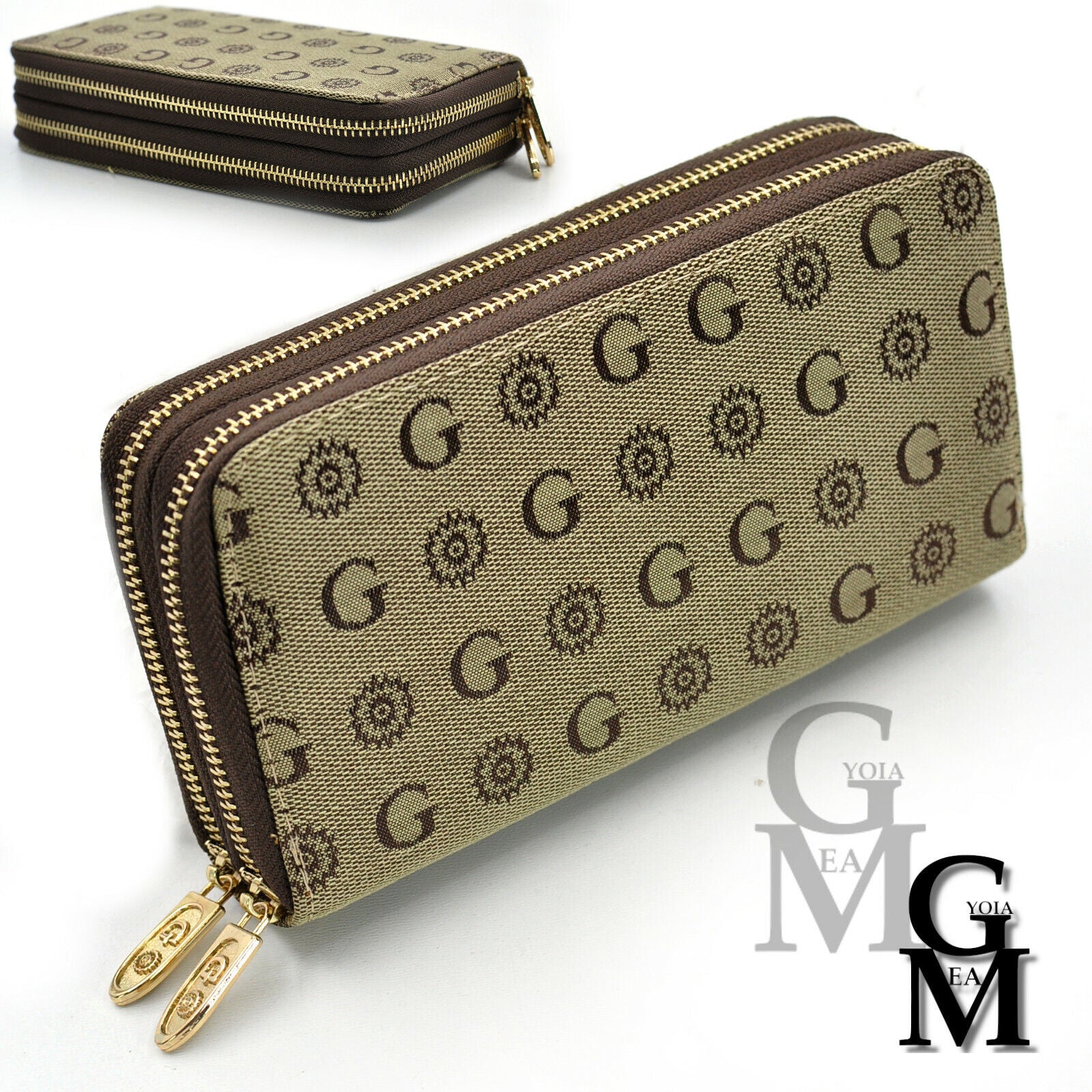 Portafoglio GM donna nylon impermeabile fantasia scritte lettere beige cerniera - immagine 2