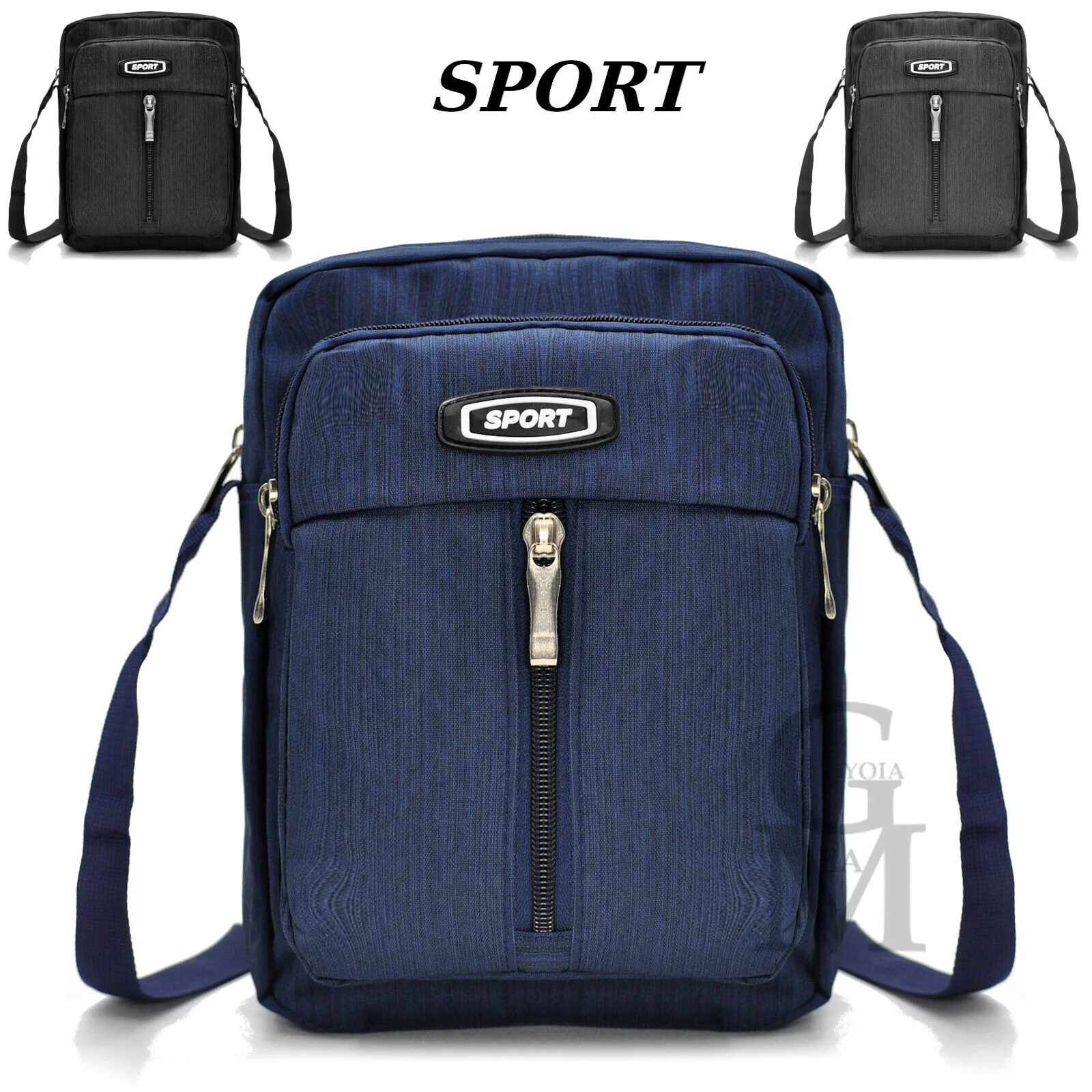 Borsello tela nylon nero nuovo blu uomo grande tracolla moda tessuto lavoro - immagine 2