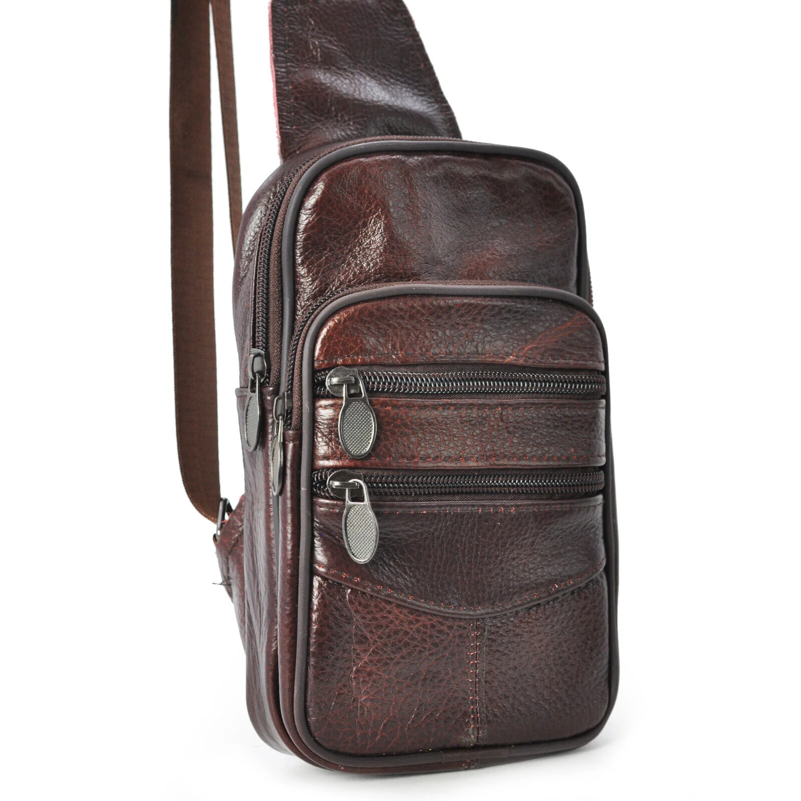 Marsupio vera pelle uomo petto mono spalla borsa 4 piccolo viaggio marrone nero - immagine 9