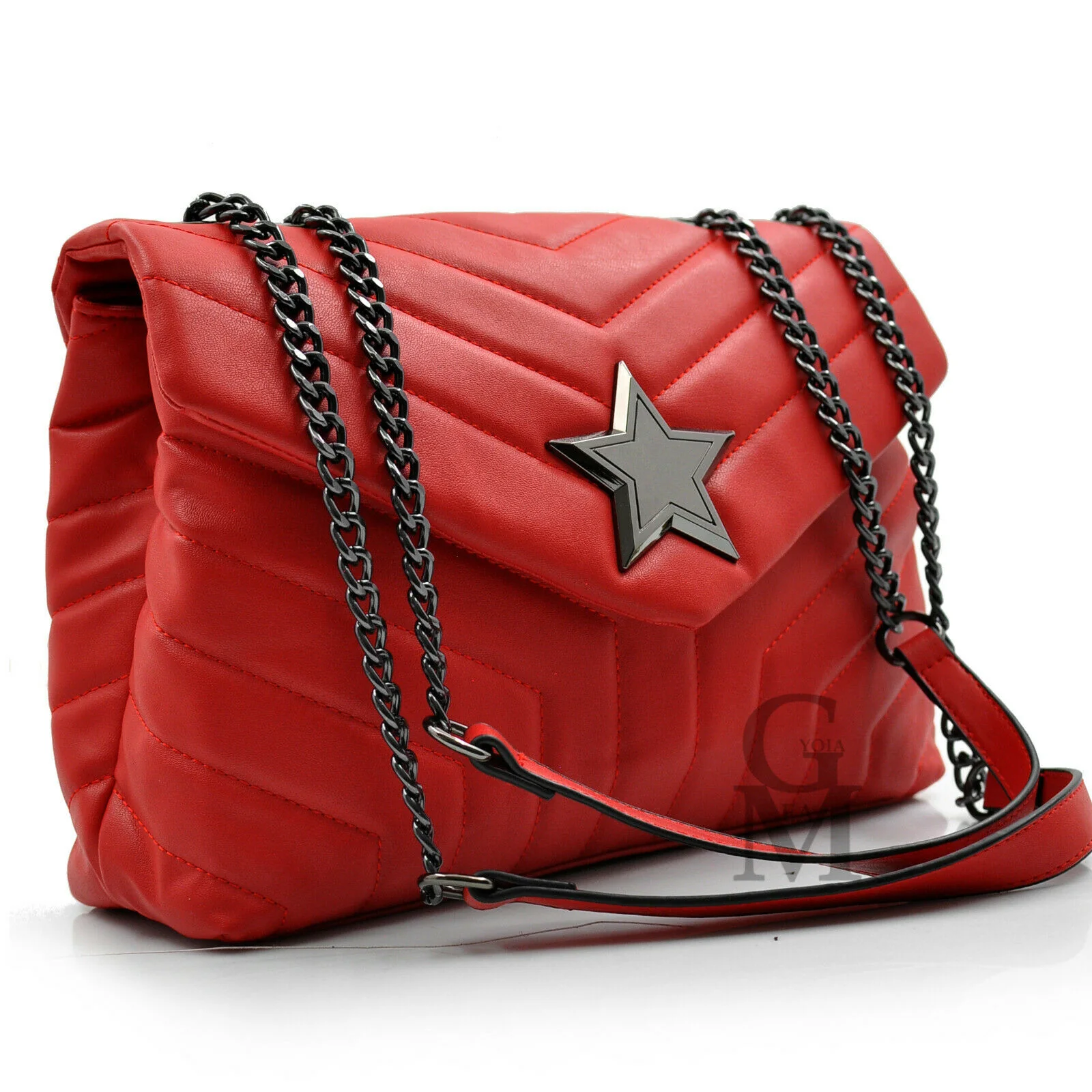 Borsa grande donna tracolla cuoio nero stella star pochette Pelle trapuntata - immagine 5