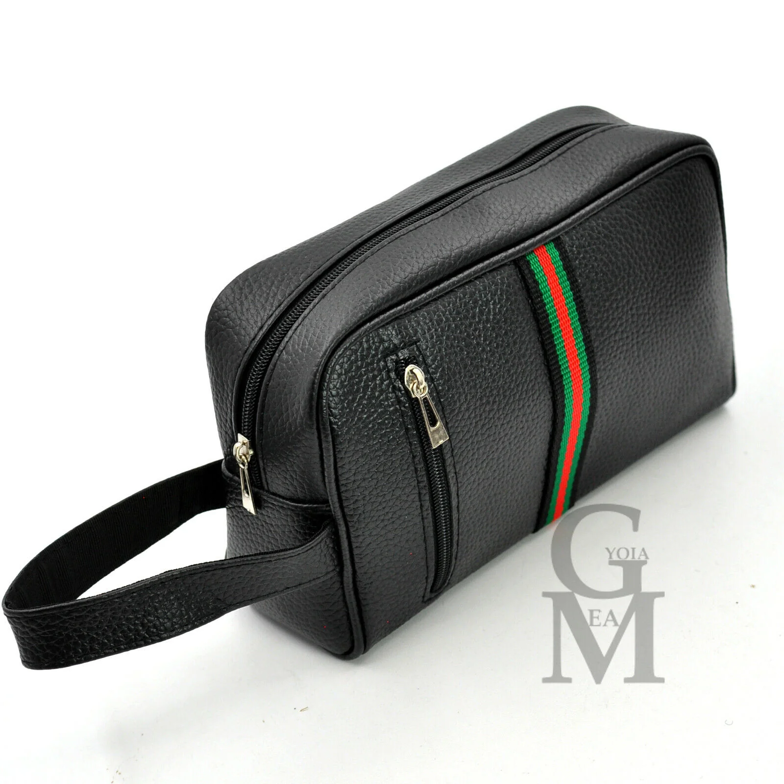 Pochette originale GM MODA strisce verdi uomo borsa mano pelle nero sport uomo - immagine 6