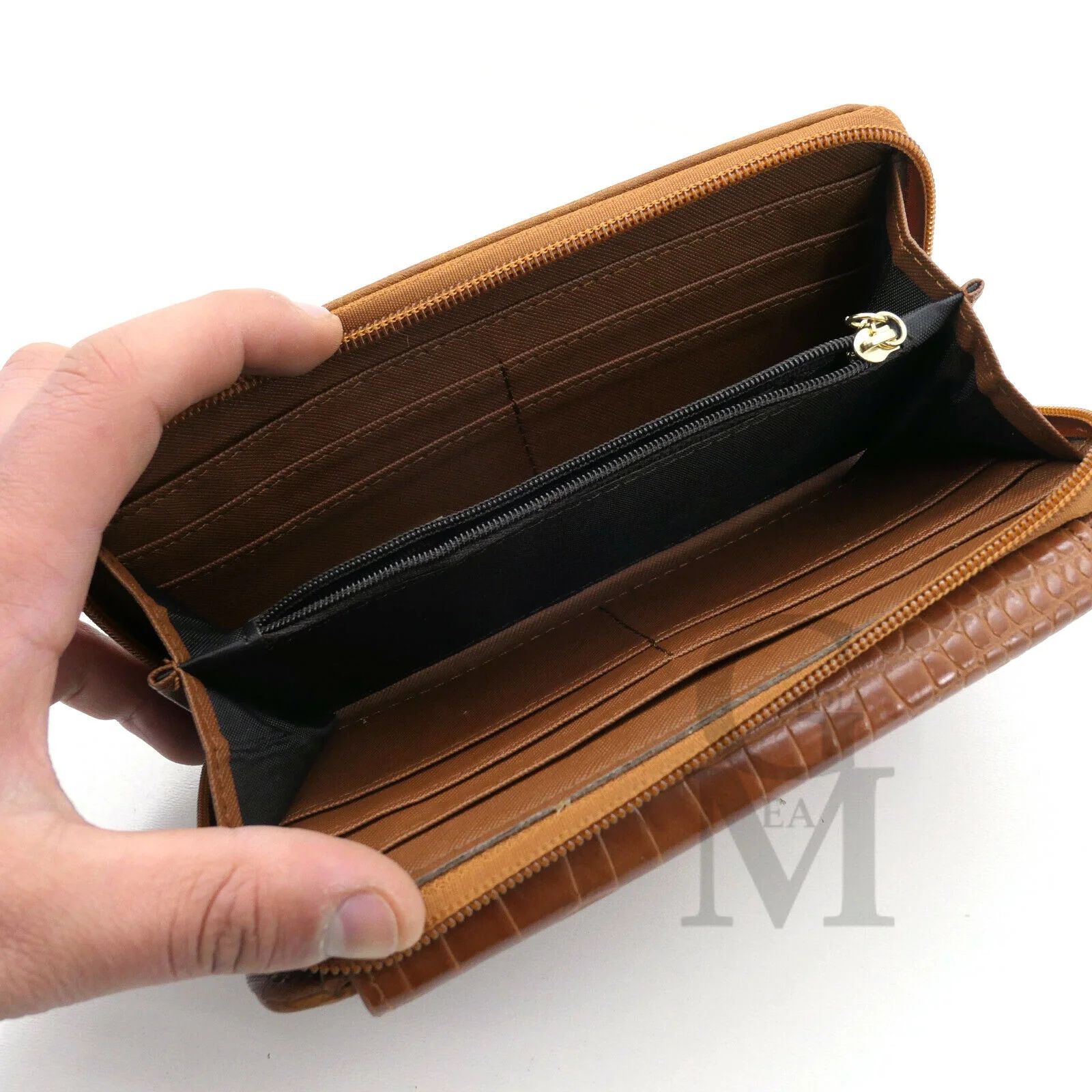 Portafoglio Donna Grande Pelle Cerniera trifold Portamonete squamato coccodrillo - immagine 3
