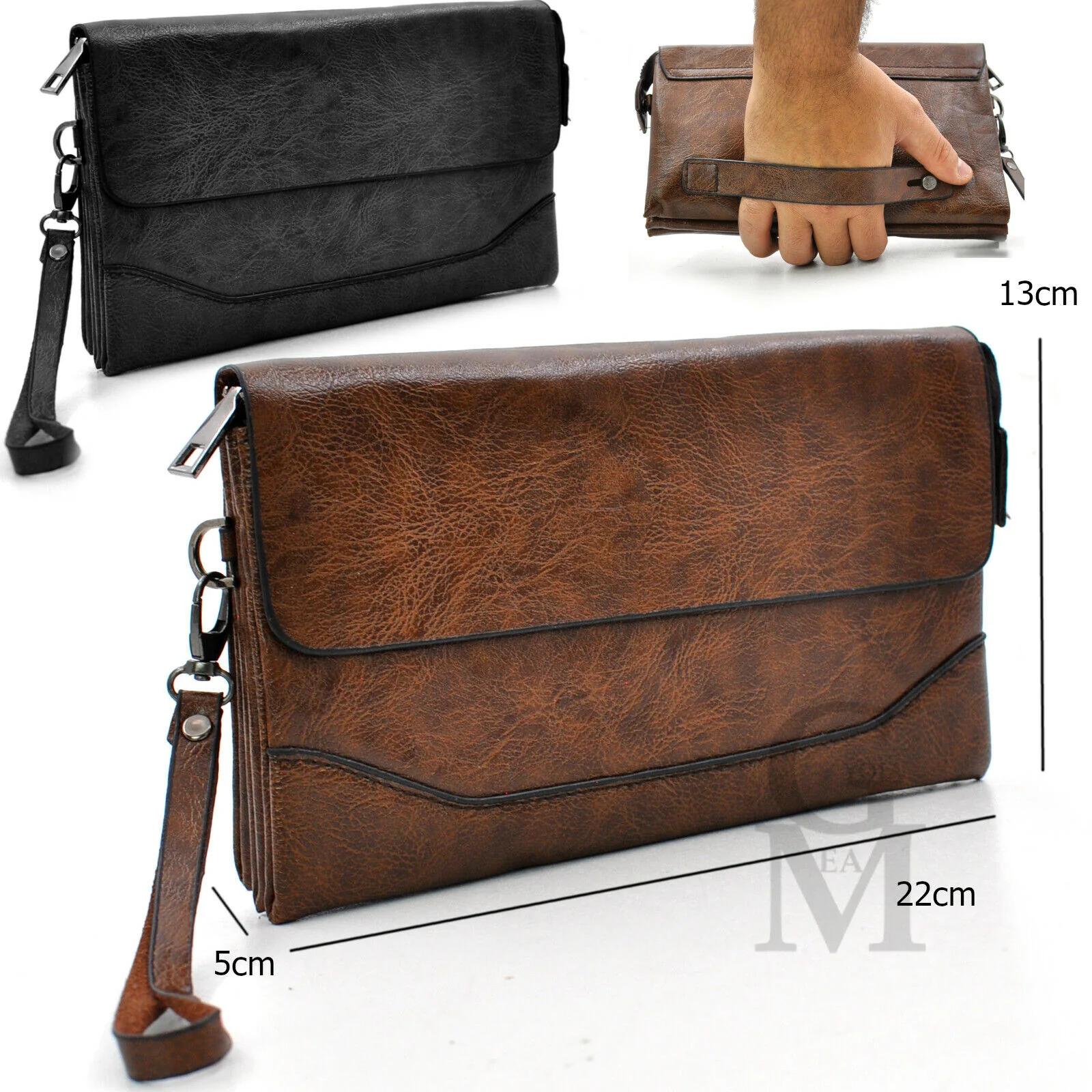 Pochette originale GM MODA pelle marrone uomo borsa mano pelle nero sport uomo - immagine 2