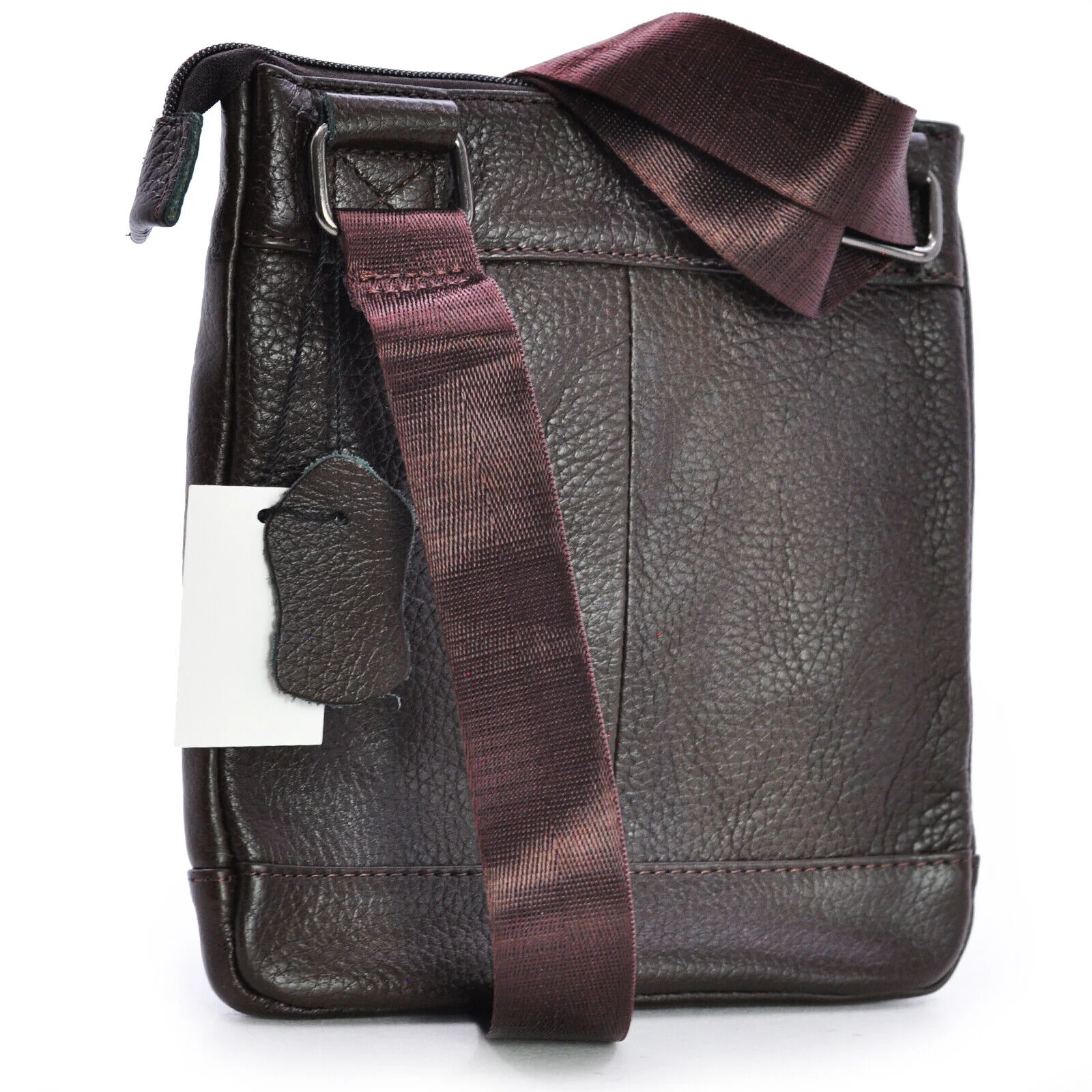 GM borsello vintage 4 zip uomo sottile caffè vera pelle tracolla spalla marrone - immagine 8