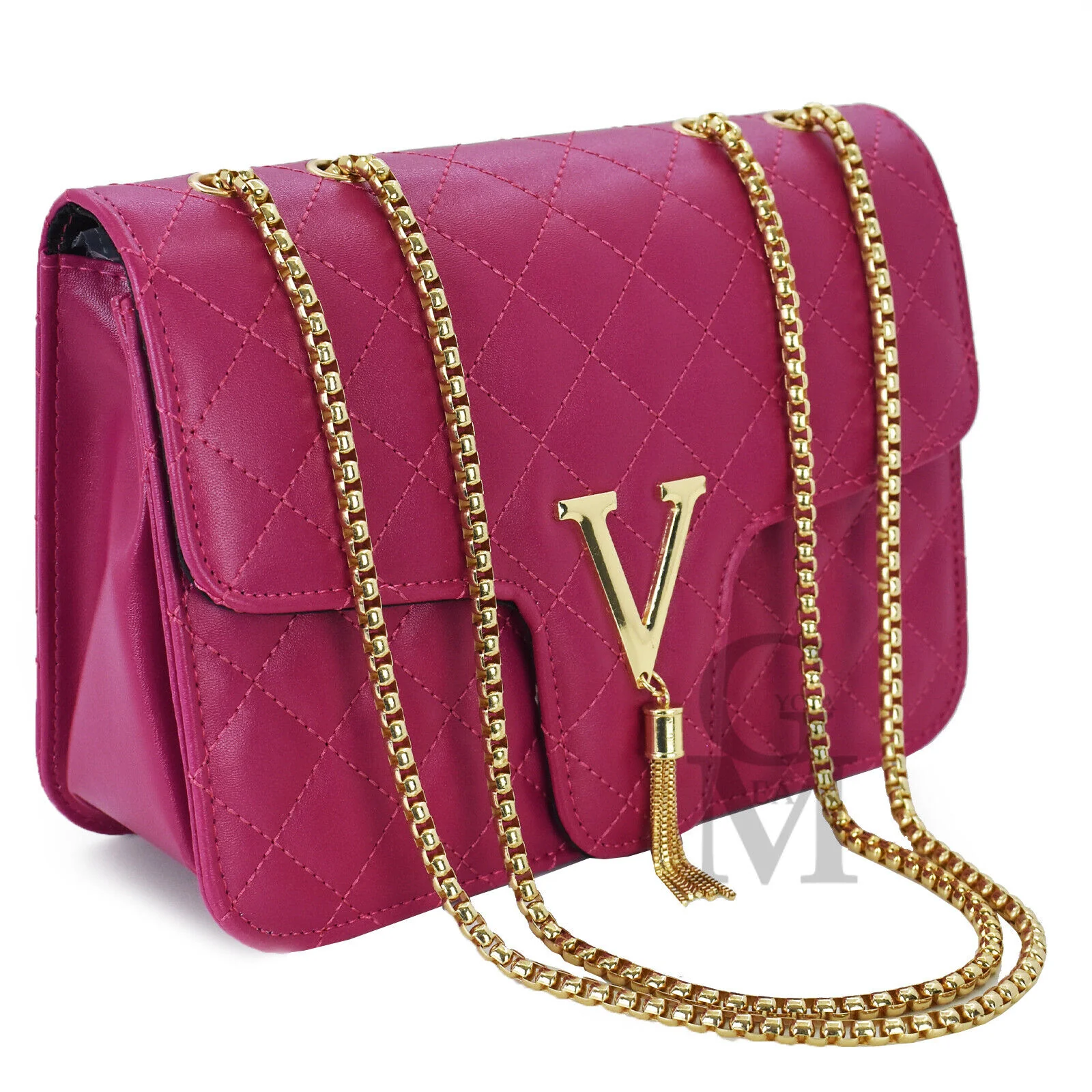 Borsa donna borsetta piccola sexy pelle catena trapuntata elegante rigida oro - immagine 8