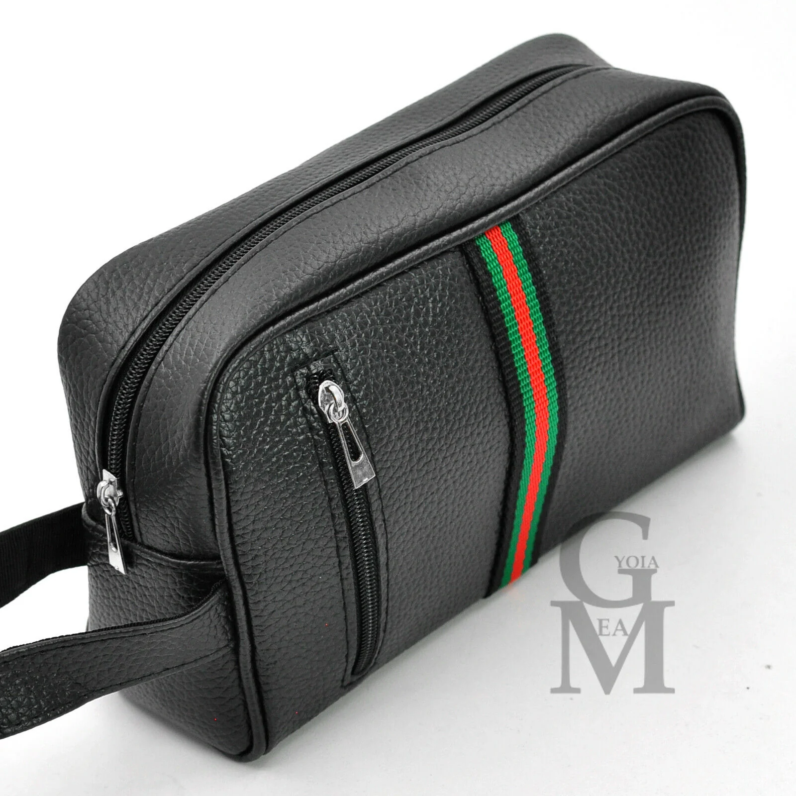 Pochette originale GM MODA strisce verdi uomo borsa mano pelle nero sport uomo - immagine 3