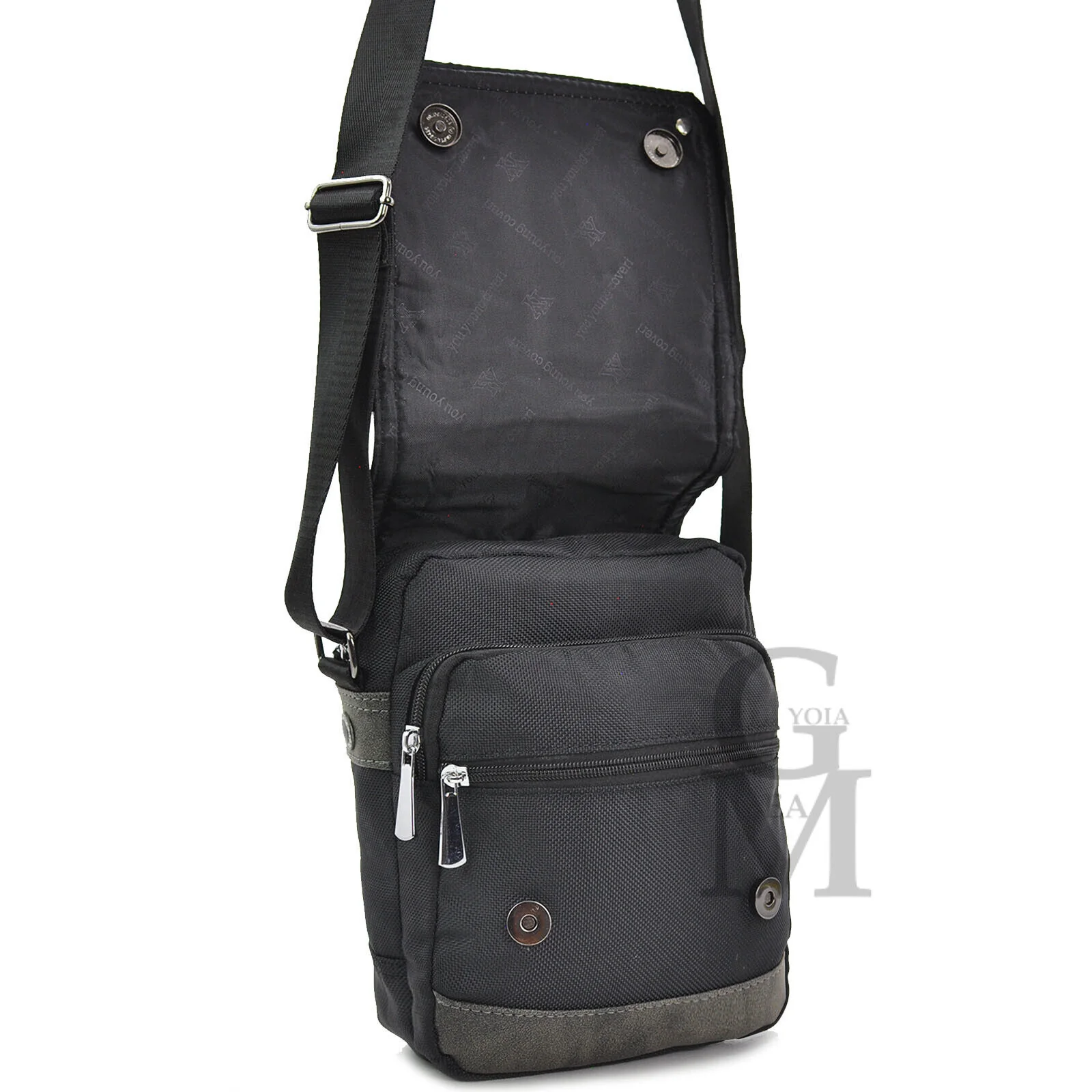 Borsello nuovo nylon pelle vintage grigio tessuto impermeabile uomo tracolla - immagine 6
