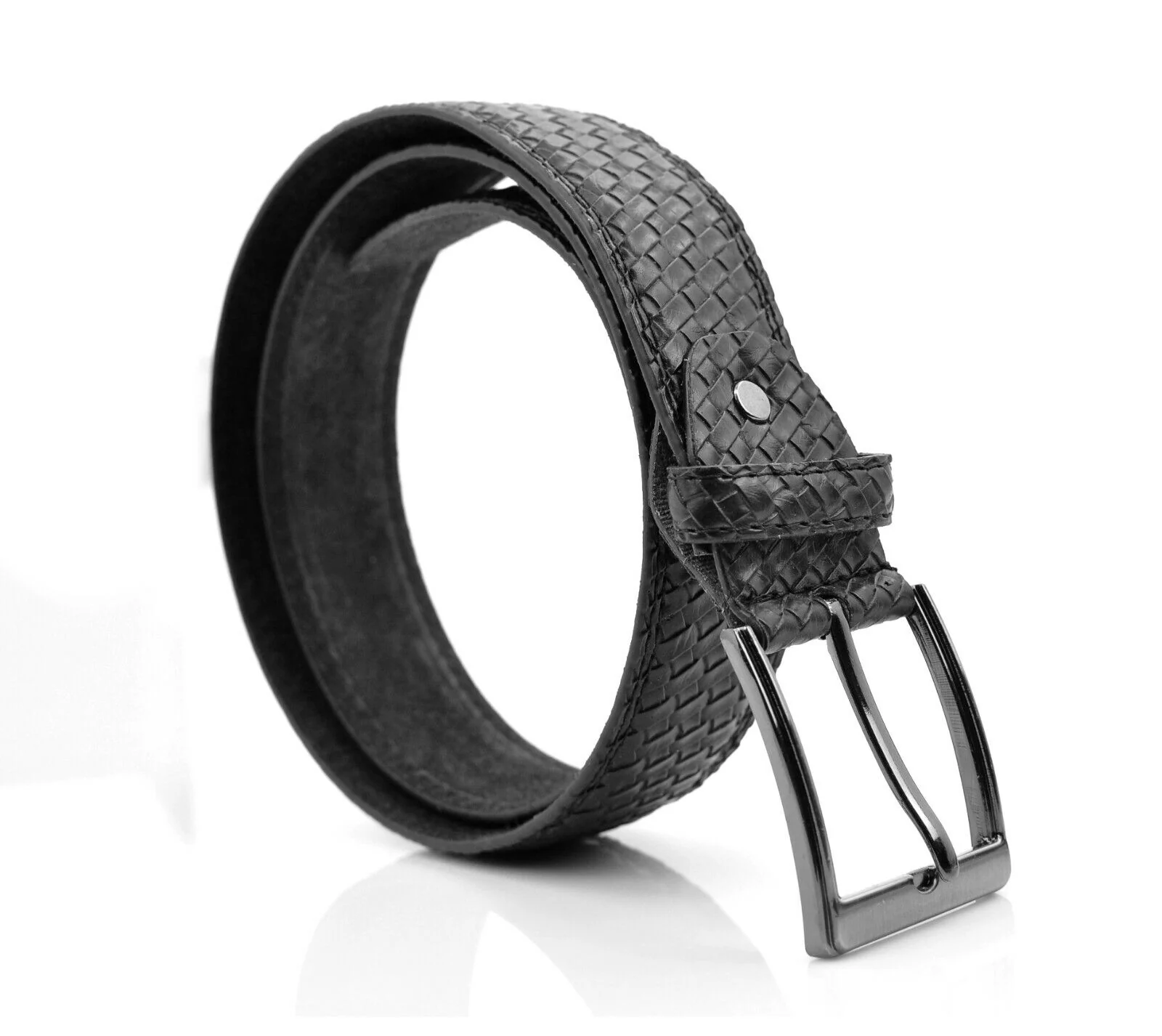 GM cintura uomo pelle intrecciata nera casual classica elegante intreccio - immagine 4