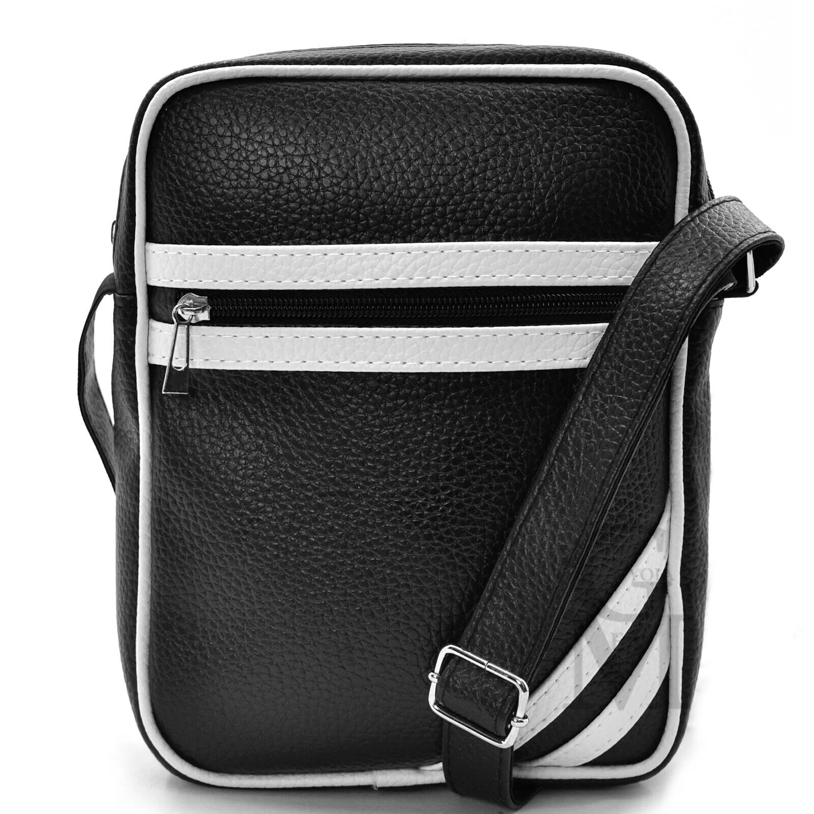 Borsello strisce bianche nero uomo borsa grande piccolo borsellino tracolla zip - immagine 8