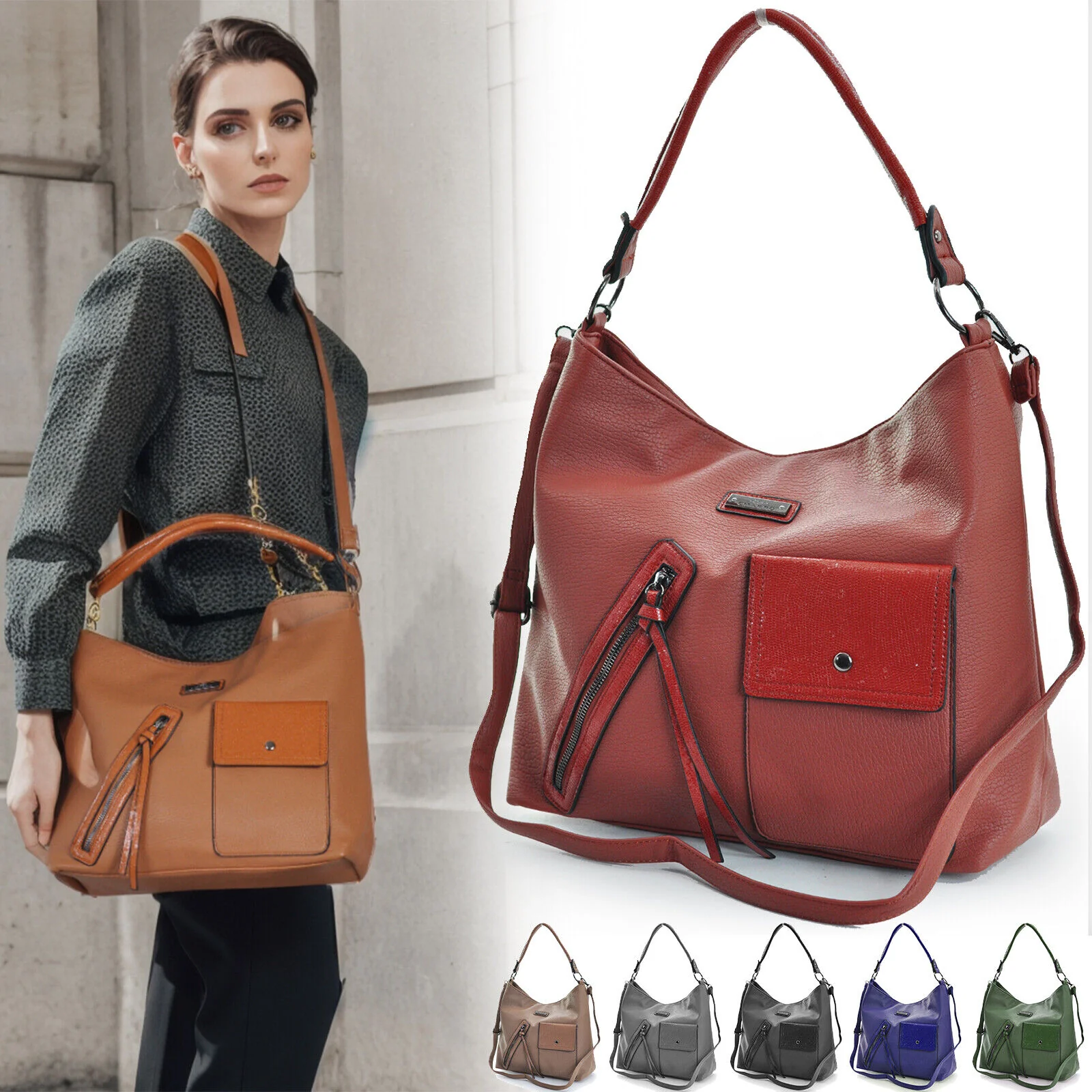 CHARRO borsa firmata originale donna sacco hobo pelle grande cerniera zip tasche - immagine 2