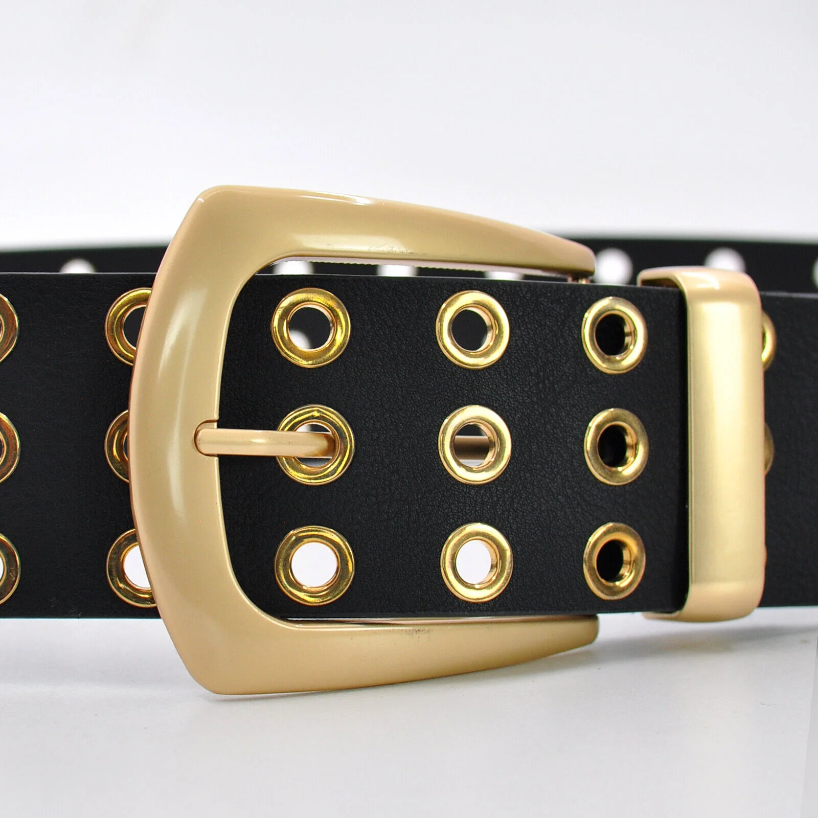 CINTURA NERA donna cinturone borchie oro bronzo bustino stringivita dark belt - immagine 5