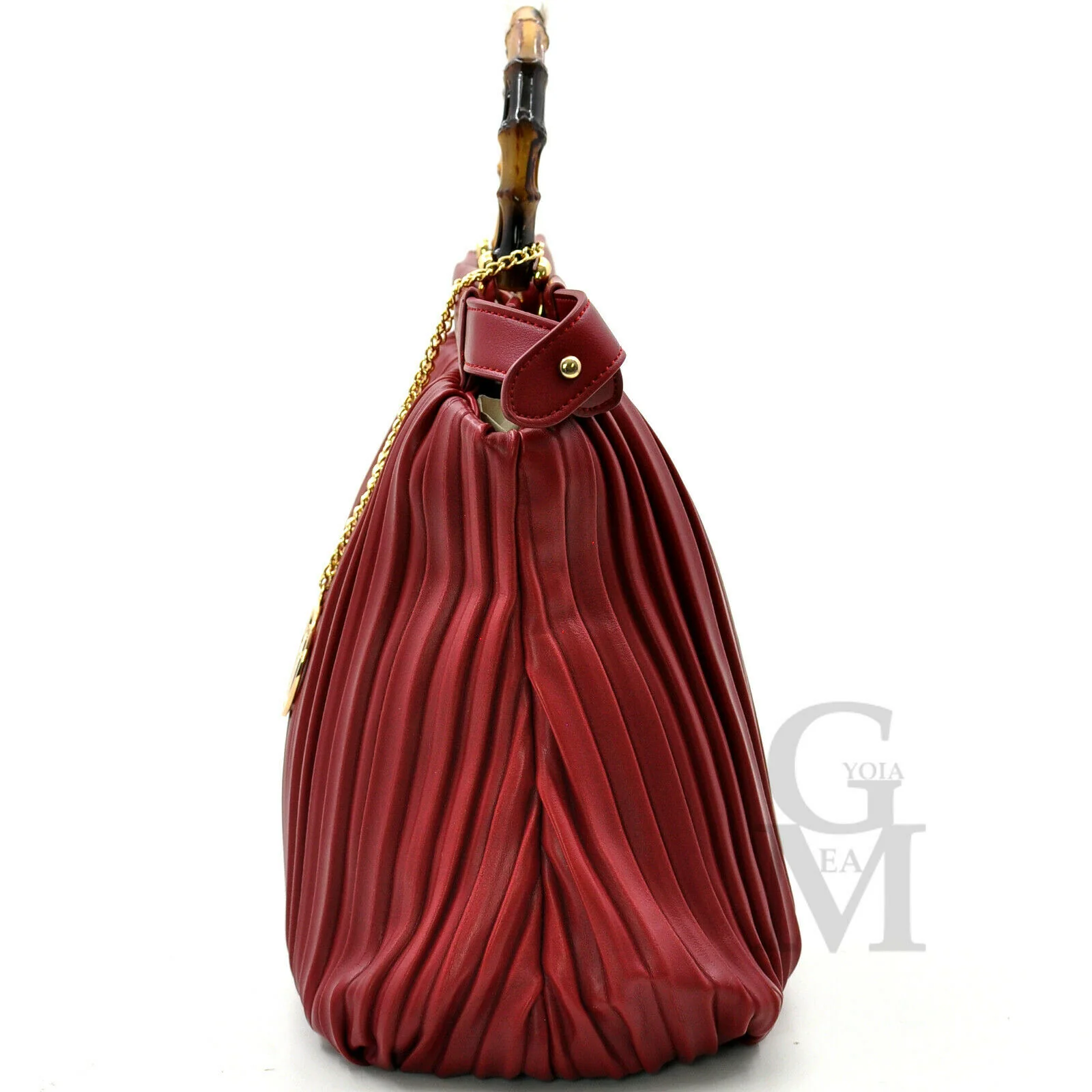Borsa shopping GM manici bambù firmata a mano donna pelle plissettata grande - immagine 9