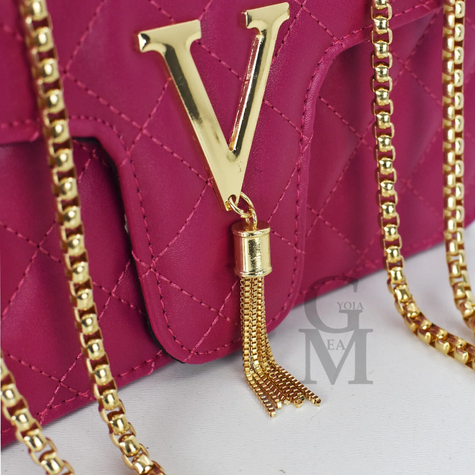 Borsa donna borsetta piccola sexy pelle catena trapuntata elegante rigida oro - immagine 6
