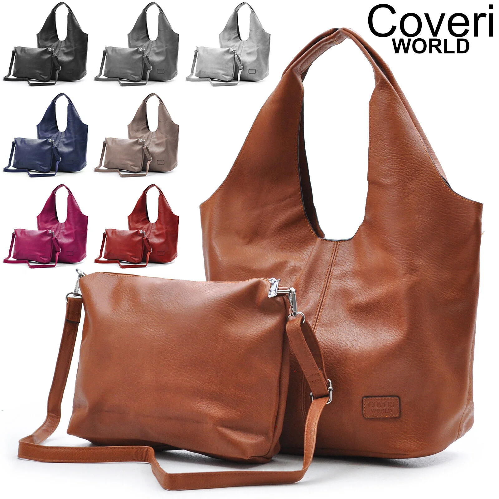 Borsa + borsetta nuova COVERI donna pelle capiente sacco grande spalla cerniera - immagine 2
