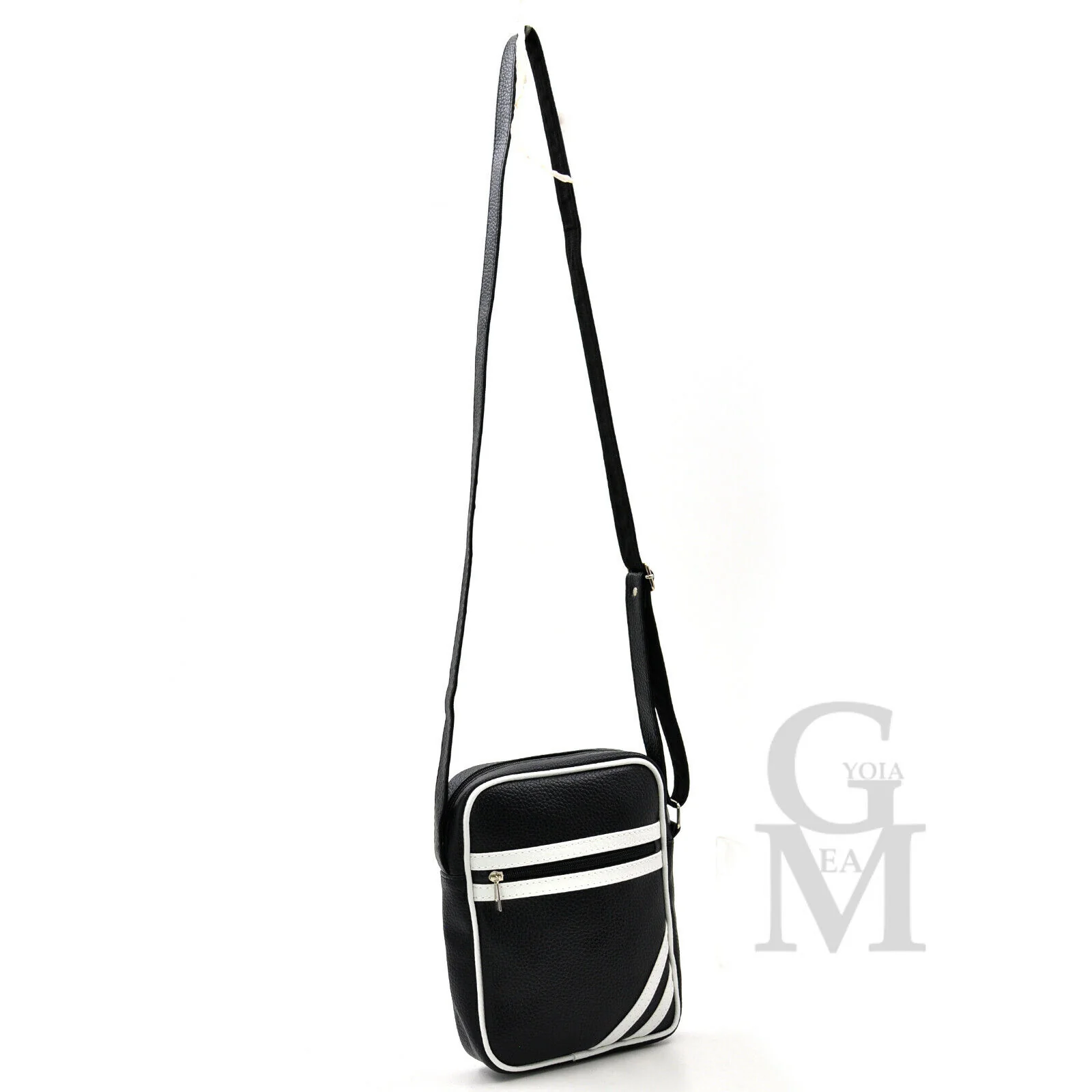 Borsello strisce bianche nero uomo borsa grande piccolo borsellino tracolla zip - immagine 9