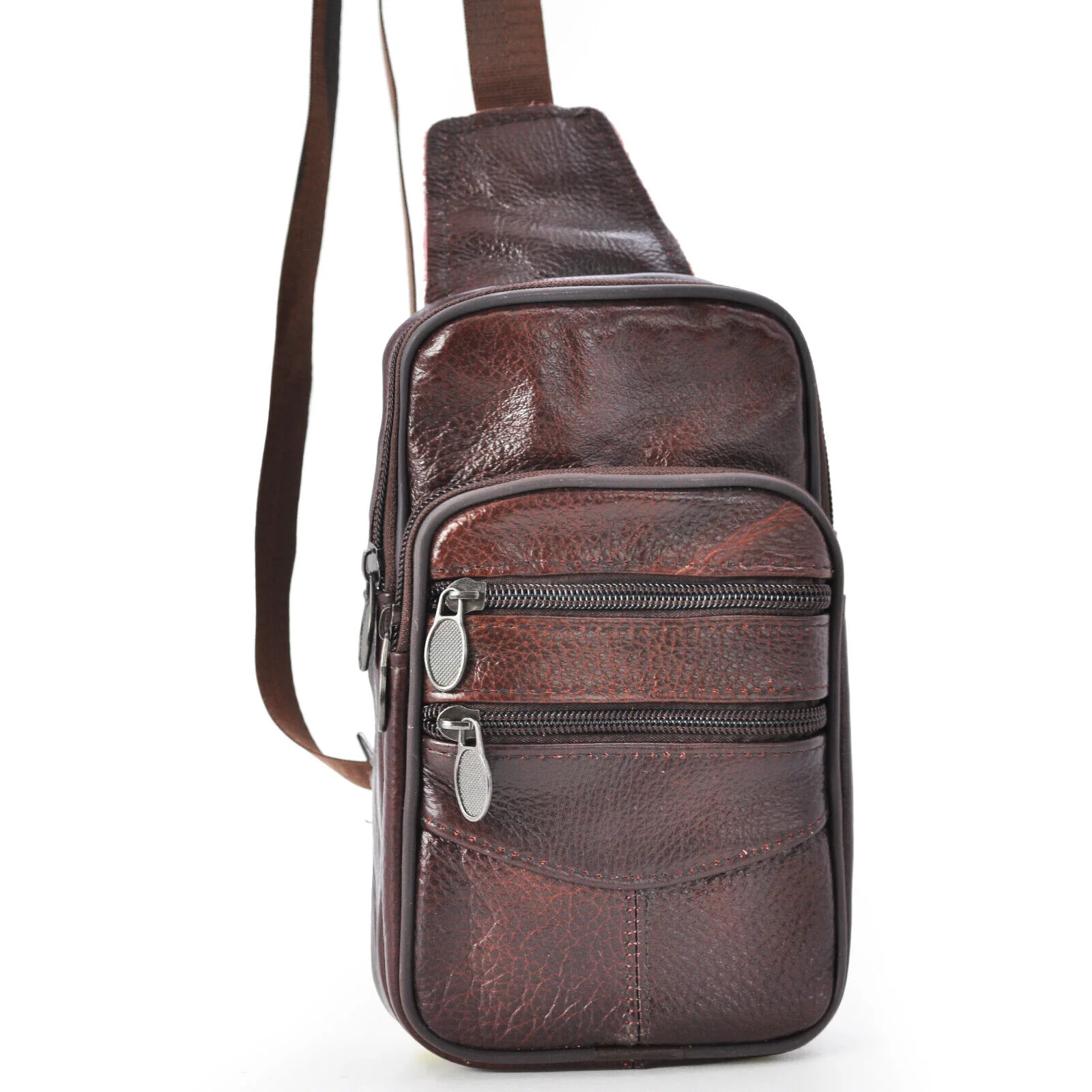 Marsupio vera pelle uomo petto mono spalla borsa 4 piccolo viaggio marrone nero - immagine 6