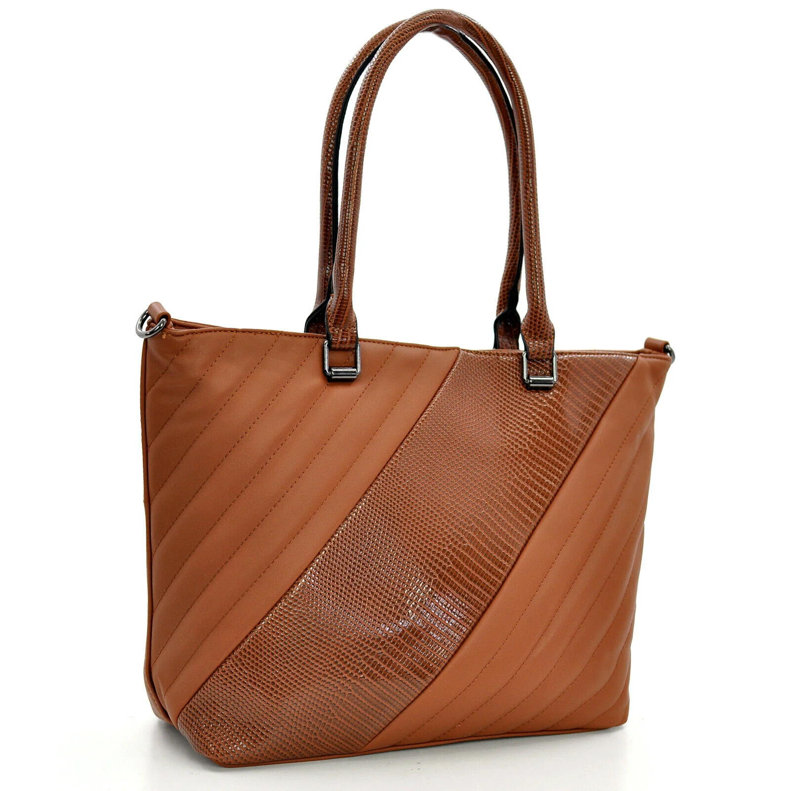Borsa donna pelle trapuntata originale squamata spalla shopper grande pitonata - immagine 5