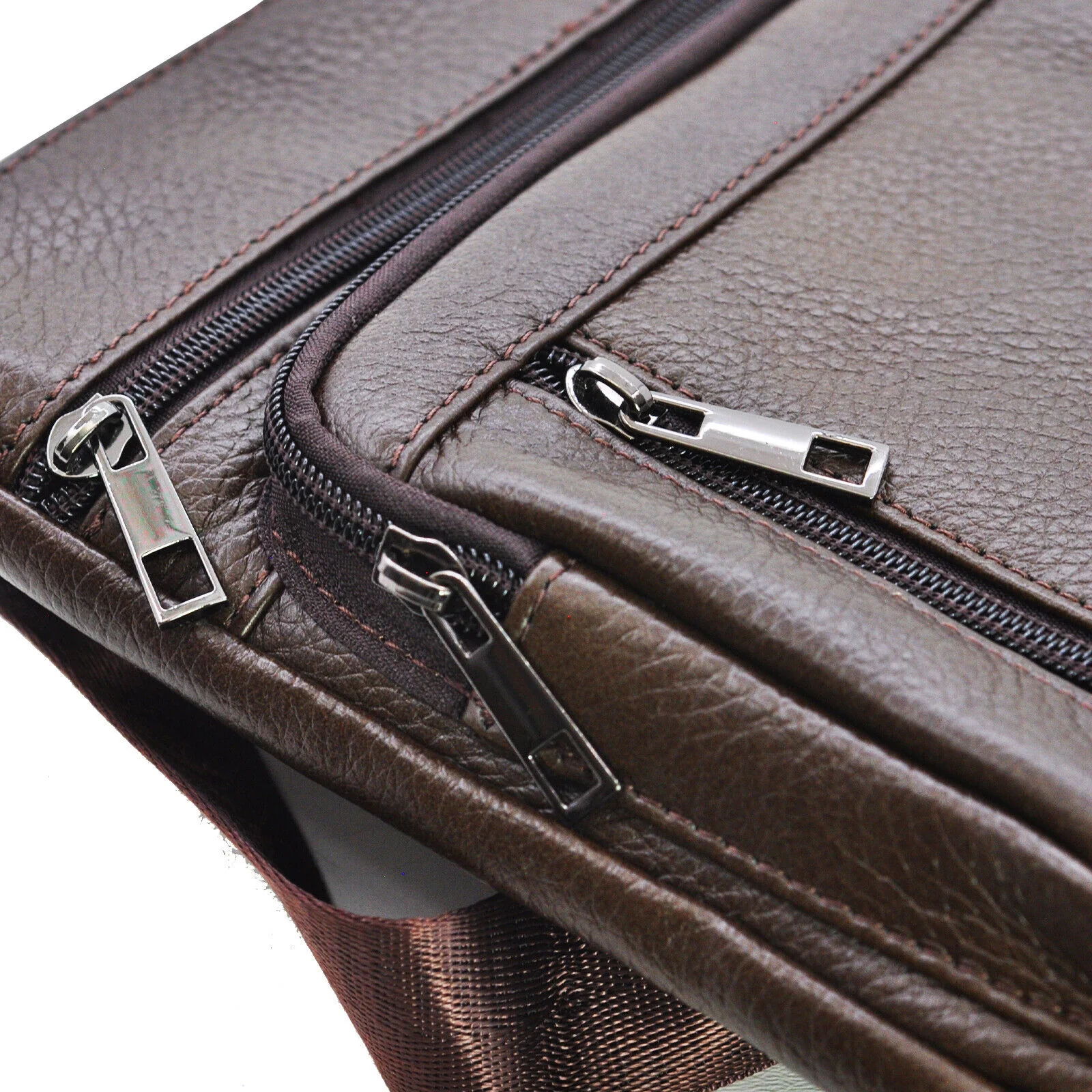 GM borsello vintage 4 zip uomo sottile caffè vera pelle tracolla spalla marrone - immagine 5