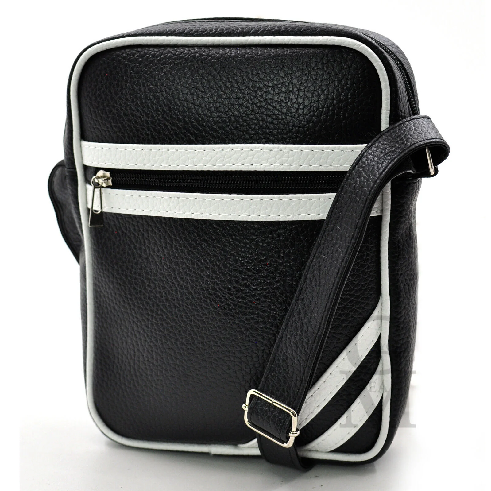 Borsello strisce bianche nero uomo borsa grande piccolo borsellino tracolla zip - immagine 3