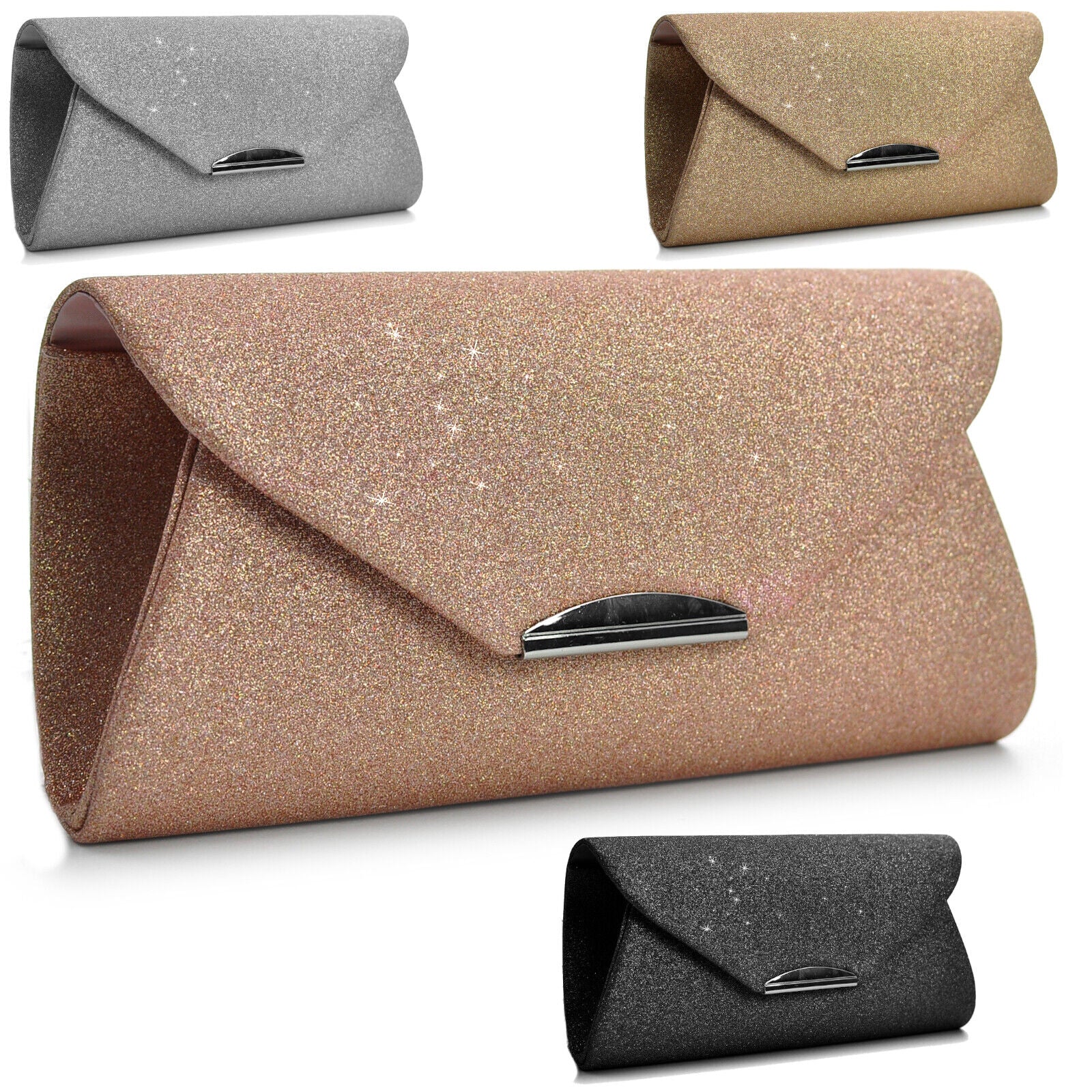 Pochette matrimoni borsetta elegante rigida cerimonia glitter strass rosa clutch - immagine 2