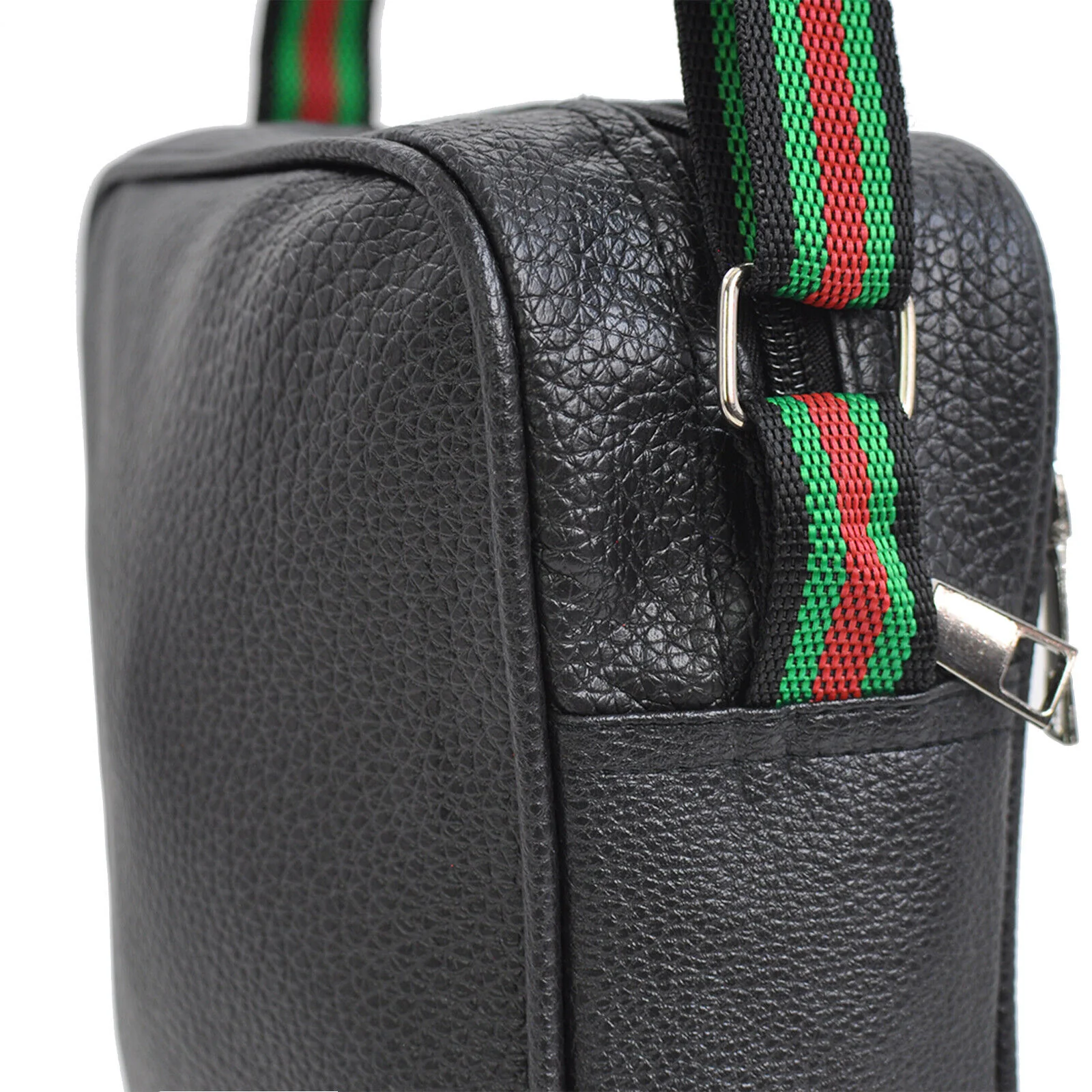 Borsello pelle uomo borsa tracolla nero lavoro sport piccolo strisce verdi rosso - immagine 4