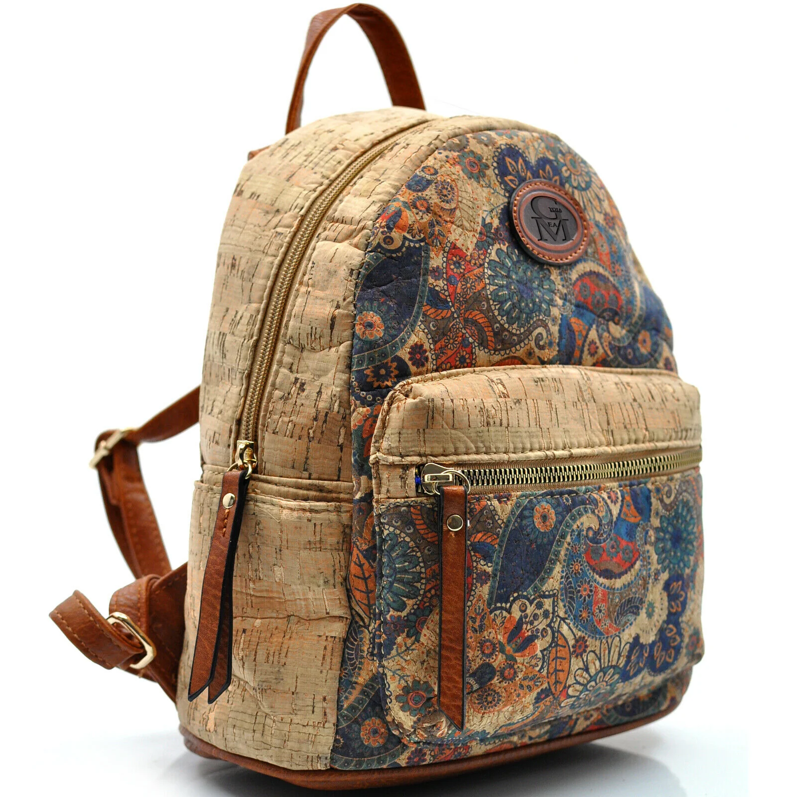 GM Zaino piccolo zainetto sughero colorato fiori farfalle casual passeggio moda - immagine 5
