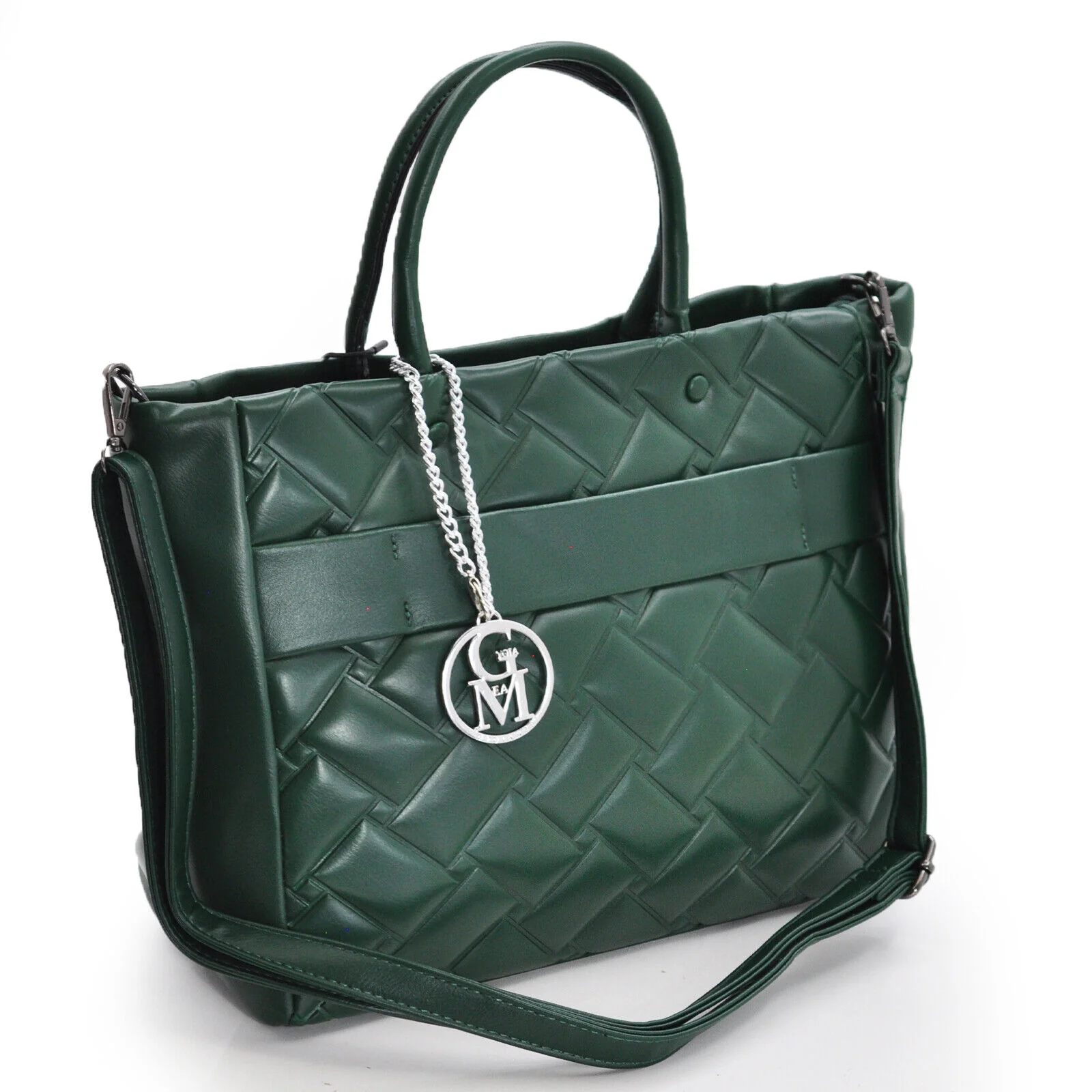 Gyoiamea borsa donna shopping donna spalla trapuntata verde tracolla logo nuova - immagine 7