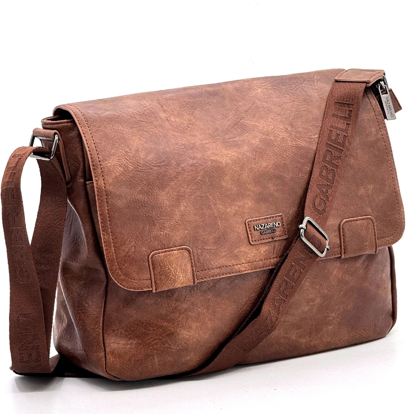 Nazareno Gabrielli - Borsa a tracolla multi tasche messenger postina capiente platta simil pelle grande - immagine 2