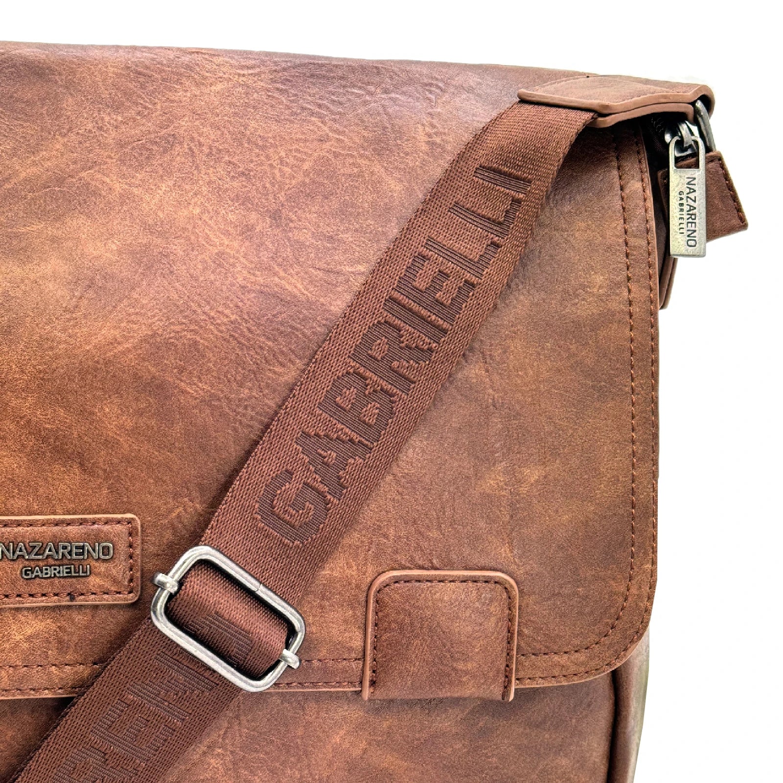 Nazareno Gabrielli - Borsa a tracolla multi tasche messenger postina capiente platta simil pelle grande - immagine 9