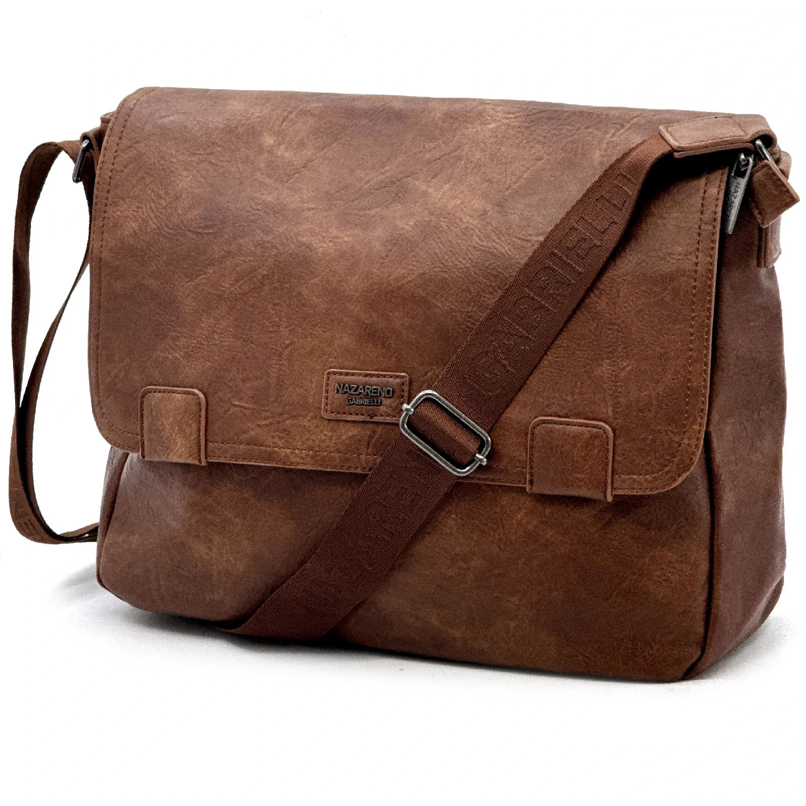 Nazareno Gabrielli - Borsa a tracolla multi tasche messenger postina capiente platta simil pelle grande - immagine 7