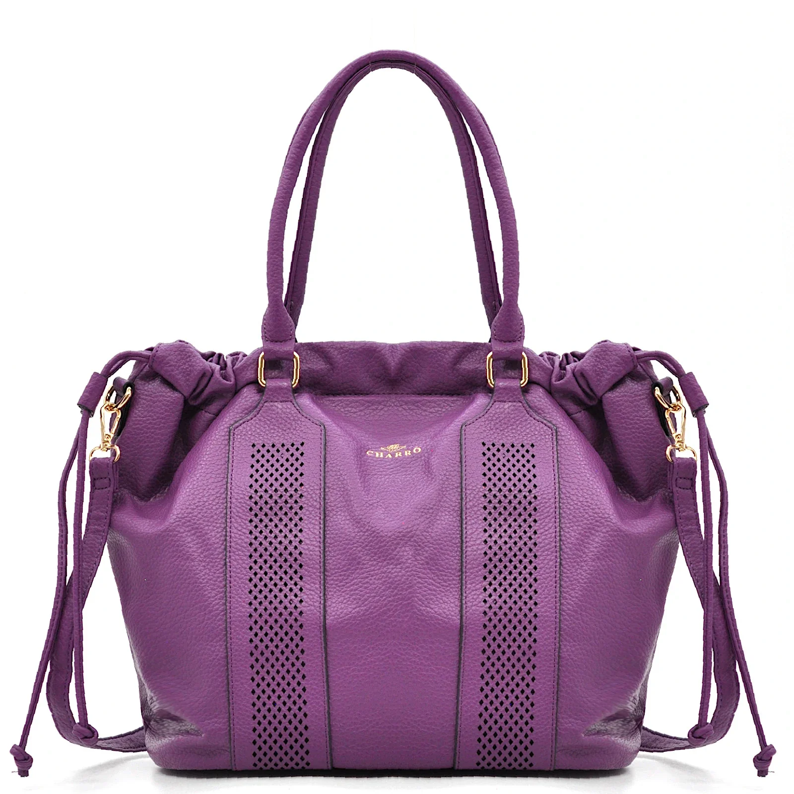 CHARRO - Borsa 2in1 trasformabile multitasche firmata giornaliera capiente simil pelle forata shopping secchio - immagine 6