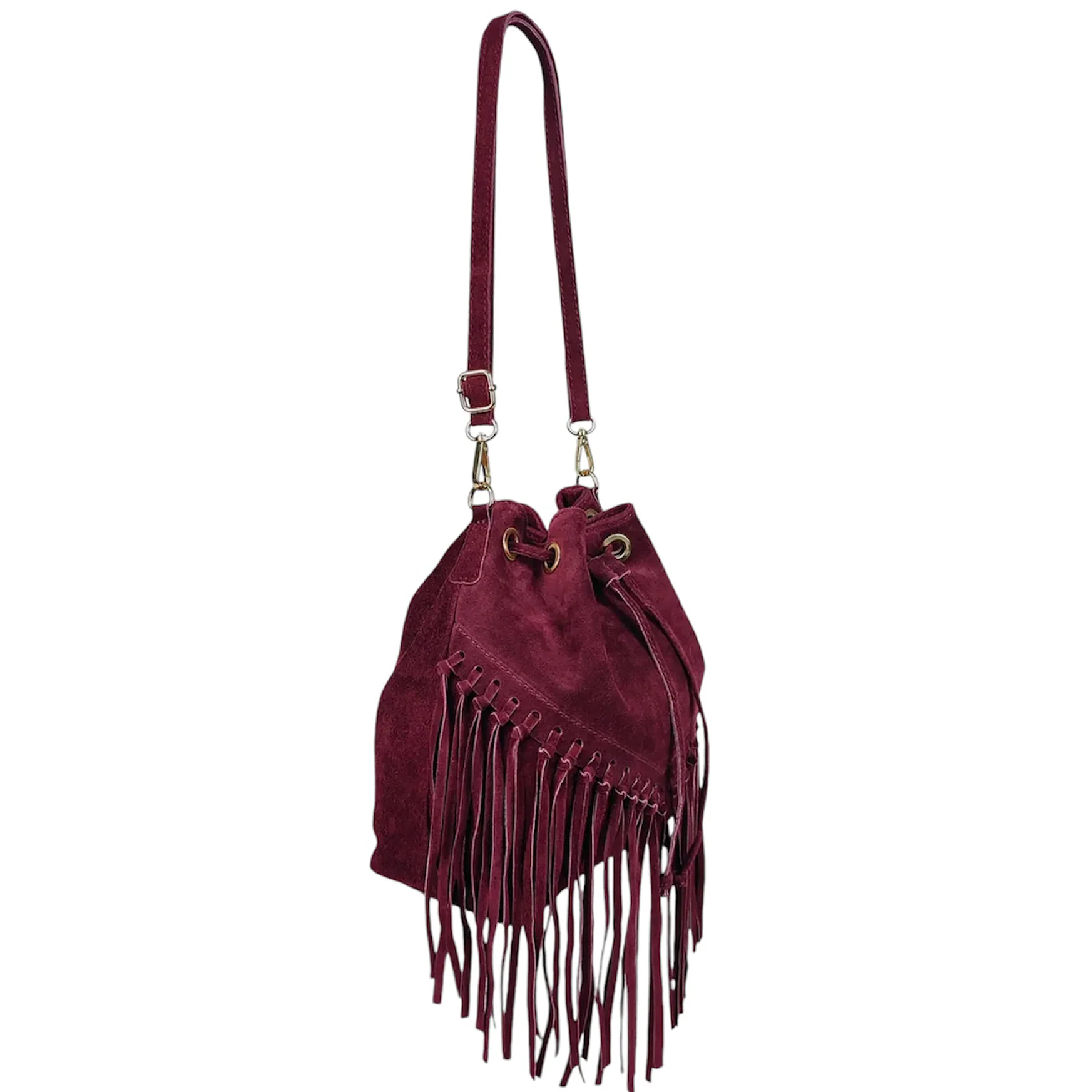 Modarno Borsa in pelle scamosciata con frangie 26x13x26 cm - immagine 3