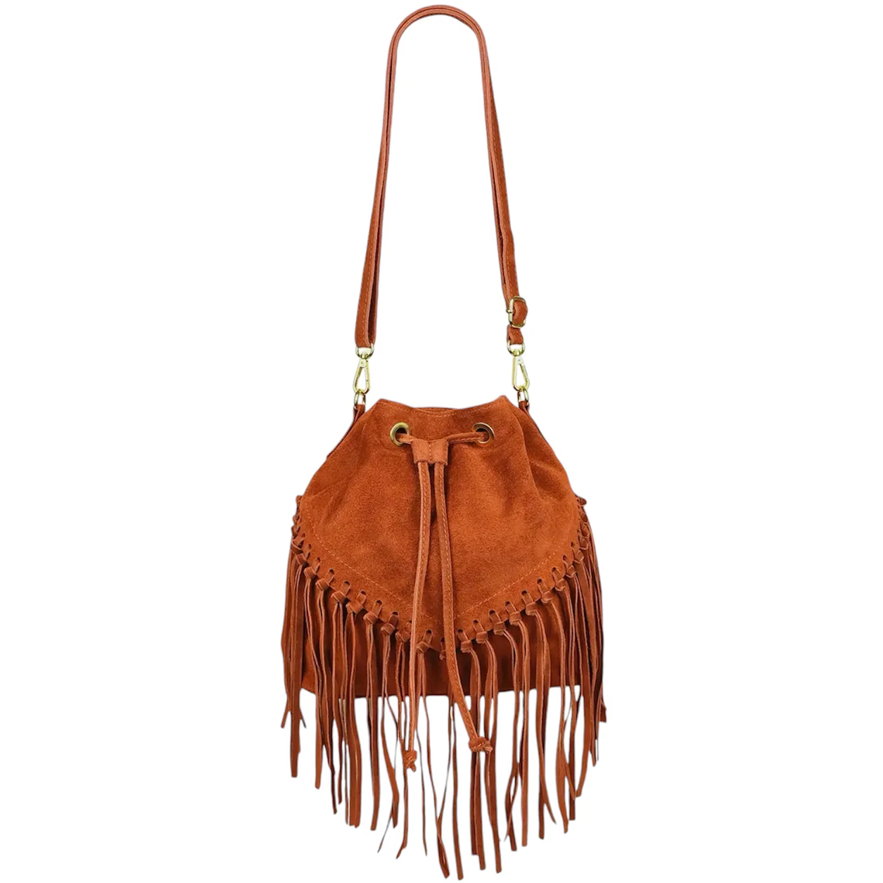 Modarno Borsa in pelle scamosciata con frangie 26x13x26 cm - immagine 6