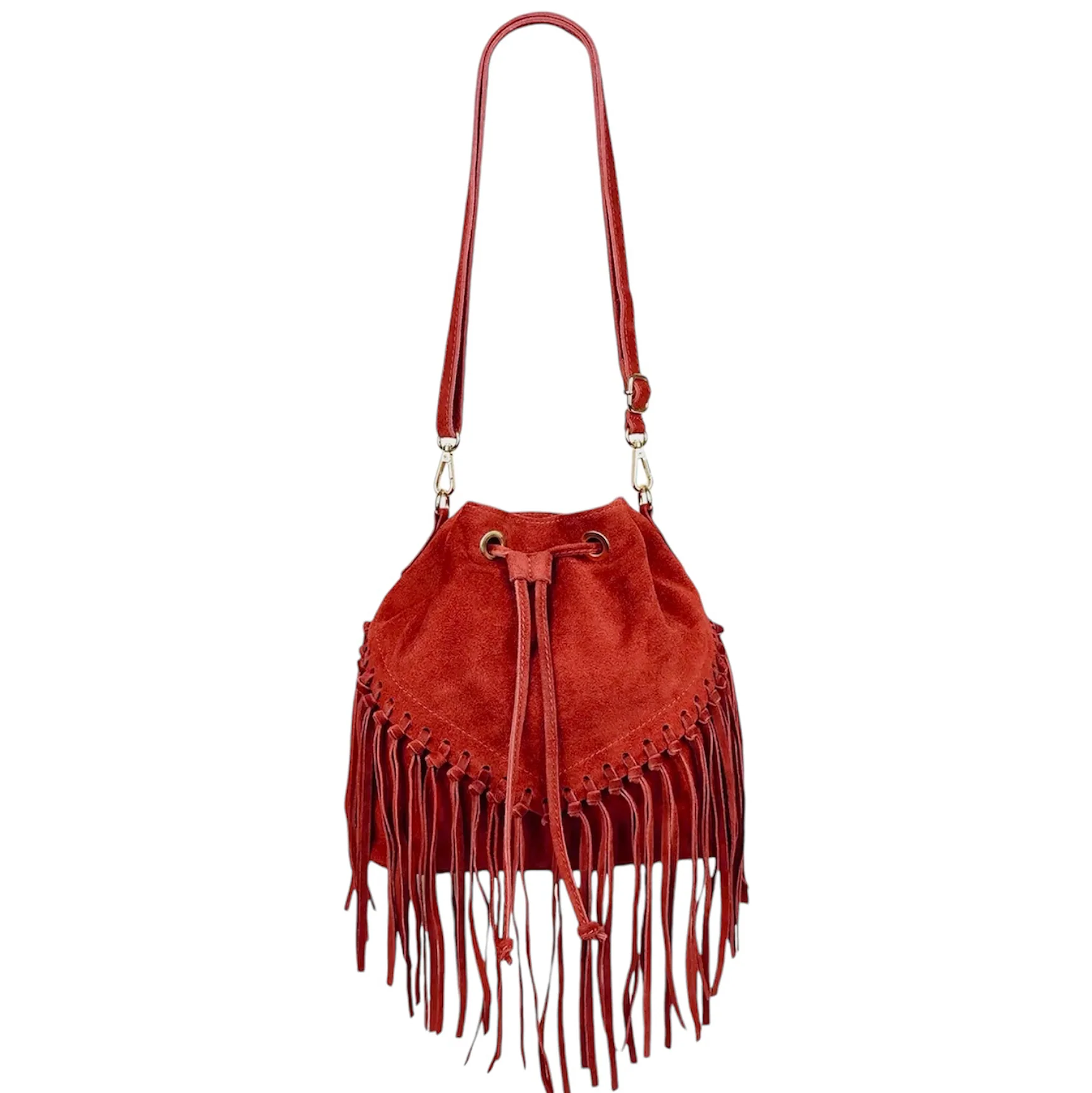 Modarno Borsa in pelle scamosciata con frangie 26x13x26 cm - immagine 7