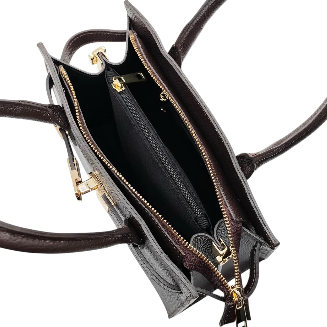 Modarno Borsa a mano e a tracolla "Gina" in vera pelle 28x14x20cm - immagine 6