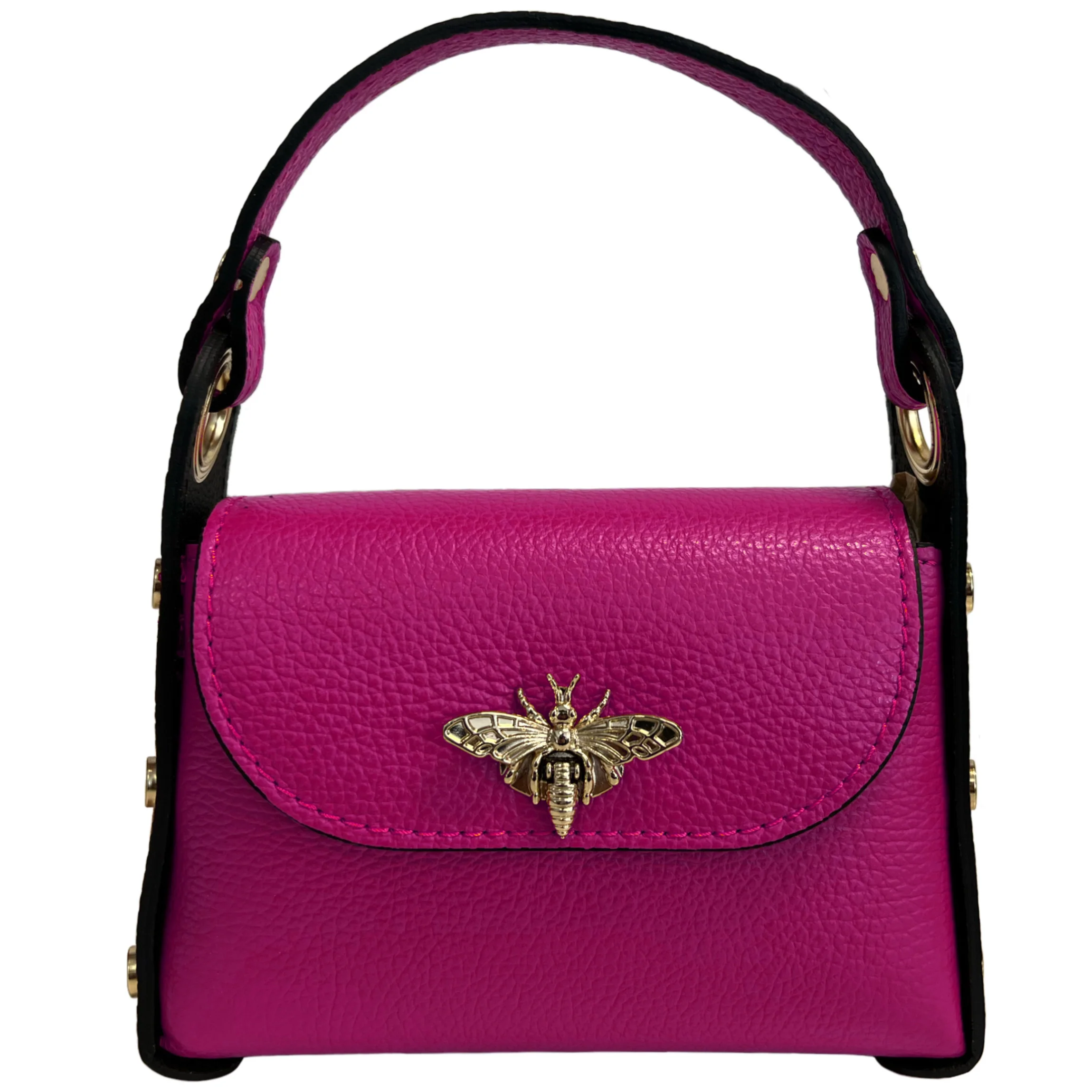 Modarno mini borsa in Vera pelle dollaro con chiusura a moschettone a forma di ape, borchie laterali, catena metallica rimovibile, manico in pelle - immagine 7