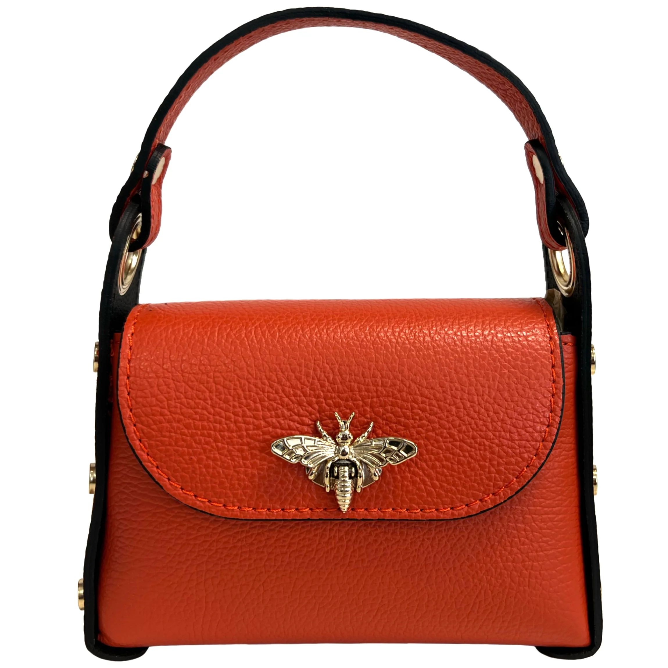 Modarno mini borsa in Vera pelle dollaro con chiusura a moschettone a forma di ape, borchie laterali, catena metallica rimovibile, manico in pelle - immagine 2