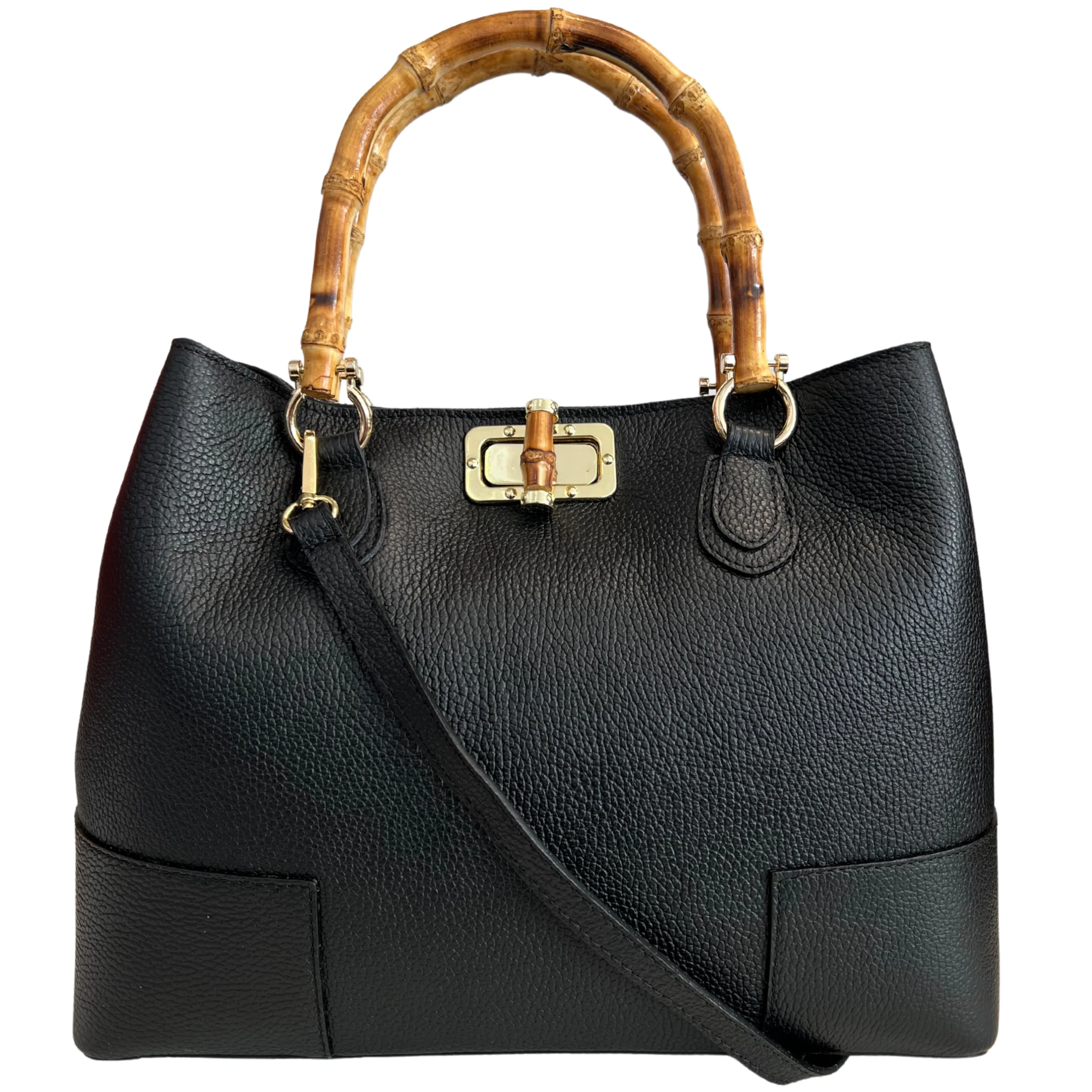 Modarno Borsa Donna in Vera Pelle con manico in vero bambù/Elegante e Minimal/Borsa di lusso Made in Italy - immagine 2