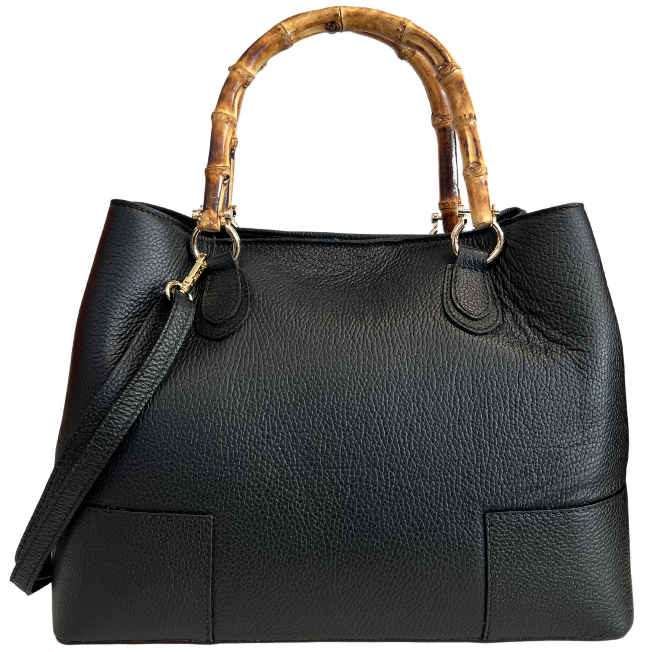 Modarno Borsa Donna in Vera Pelle con manico in vero bambù/Elegante e Minimal/Borsa di lusso Made in Italy - immagine 4