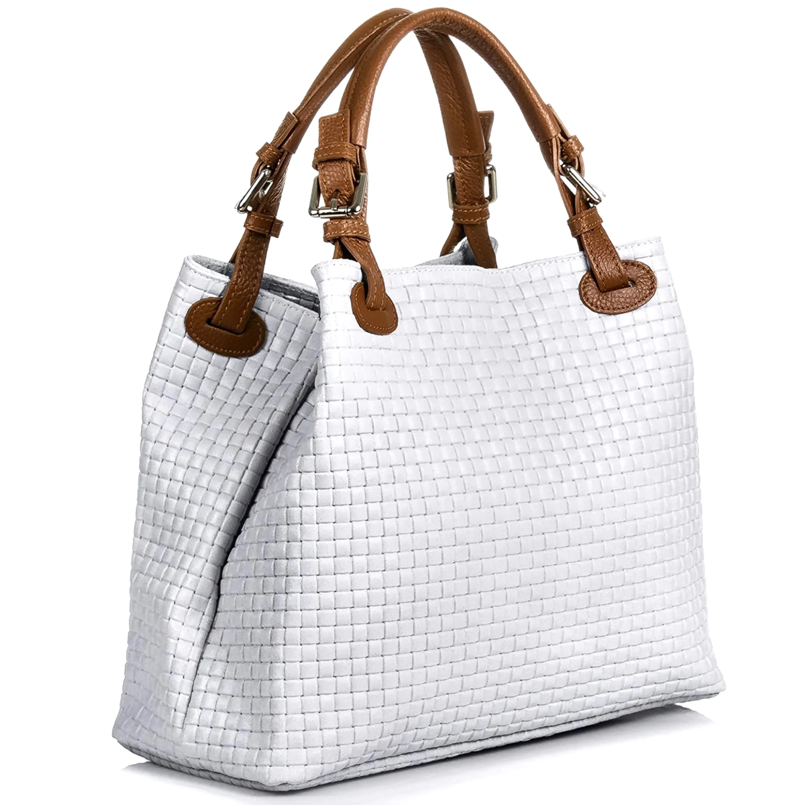 Modarno Borsa a Mano Stampa Intrecciata da Donna con Tracolla in vera pelle made in Italy - 33x17x29 Cm - immagine 3