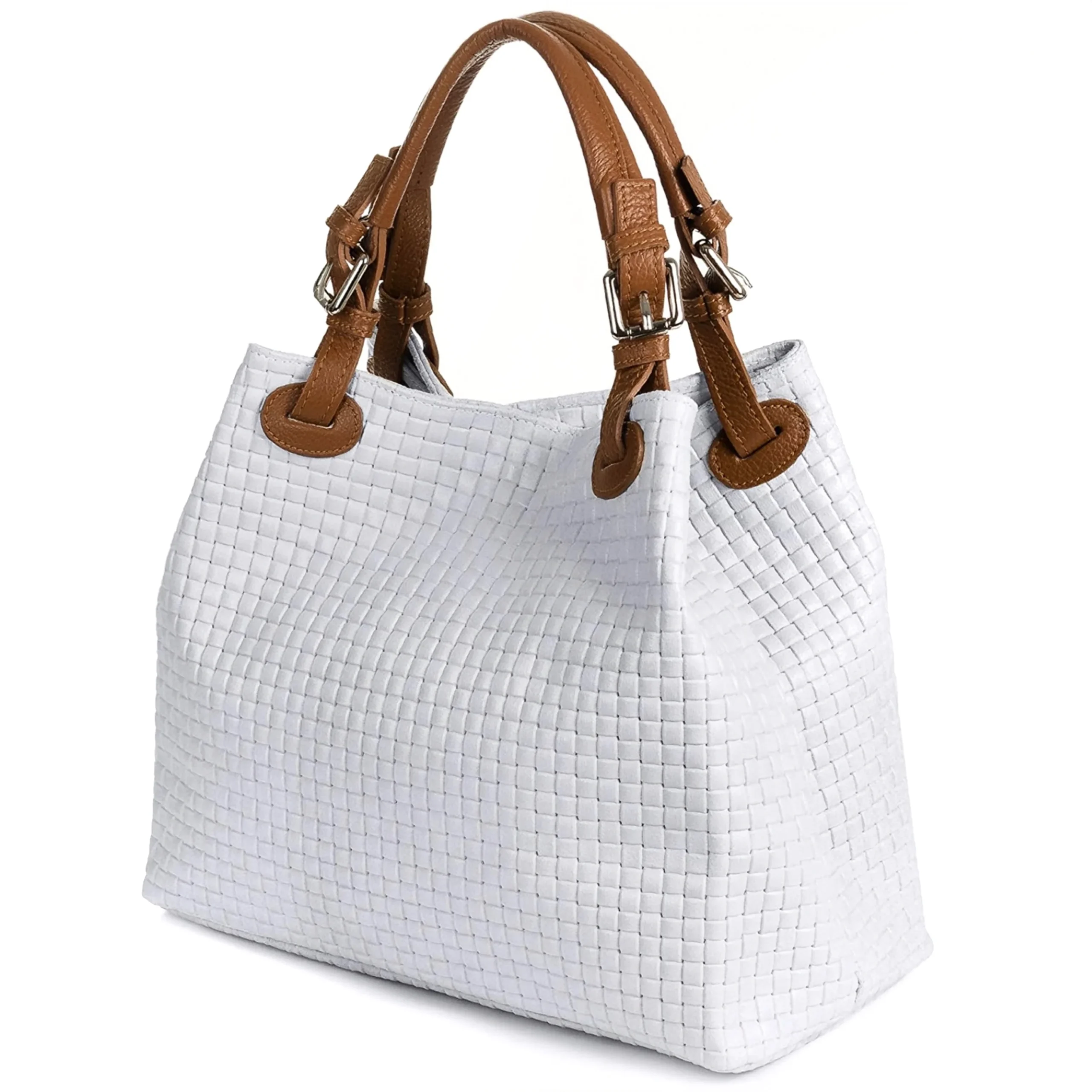 Modarno Borsa a Mano Stampa Intrecciata da Donna con Tracolla in vera pelle made in Italy - 33x17x29 Cm - immagine 4