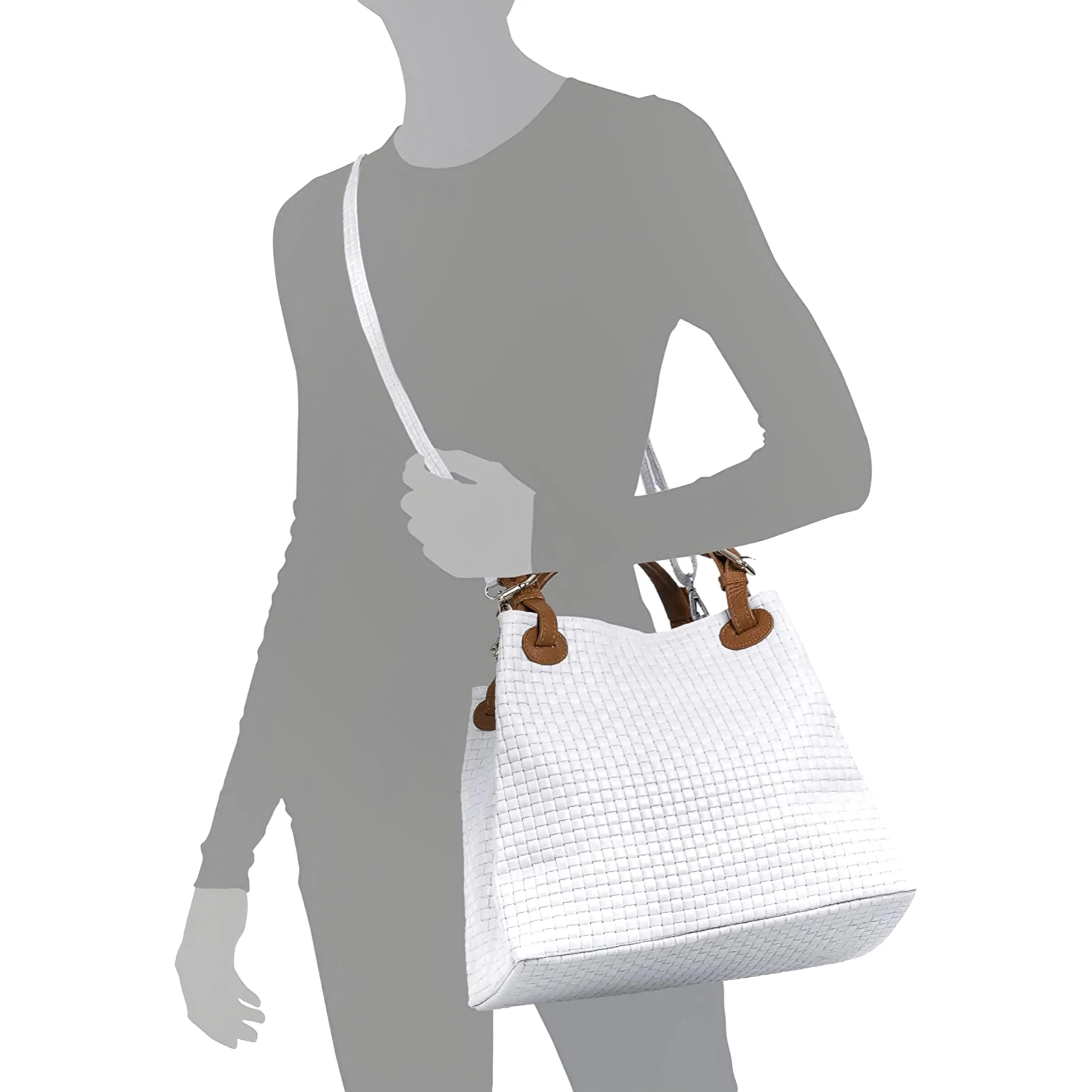 Modarno Borsa a Mano Stampa Intrecciata da Donna con Tracolla in vera pelle made in Italy - 33x17x29 Cm - immagine 6