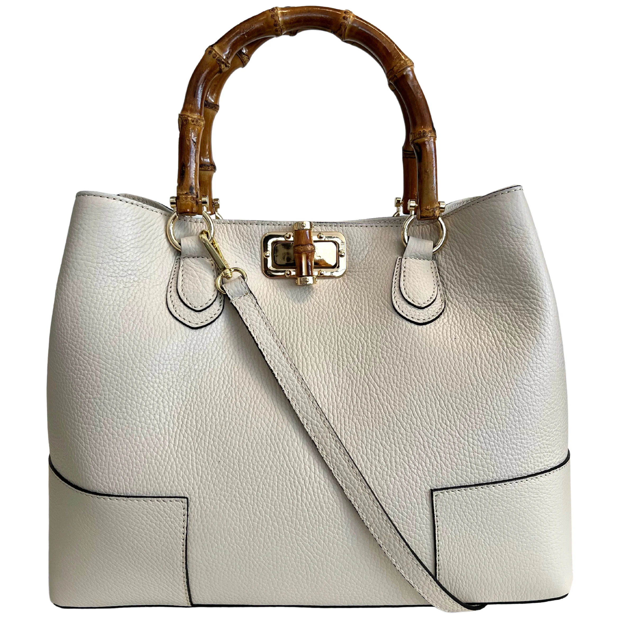 Modarno Borsa Donna in Vera Pelle con manico in vero bambù/Elegante e Minimal/Borsa di lusso Made in Italy - immagine 8