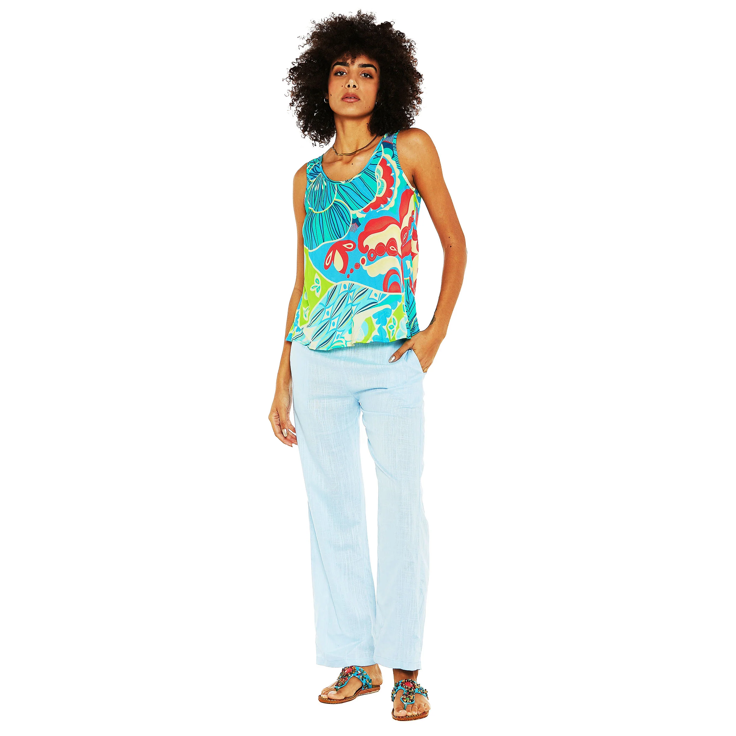 BABA DESIGN Top Smanicato MYSTIC LAGOON Azzurro e Multi - immagine 3