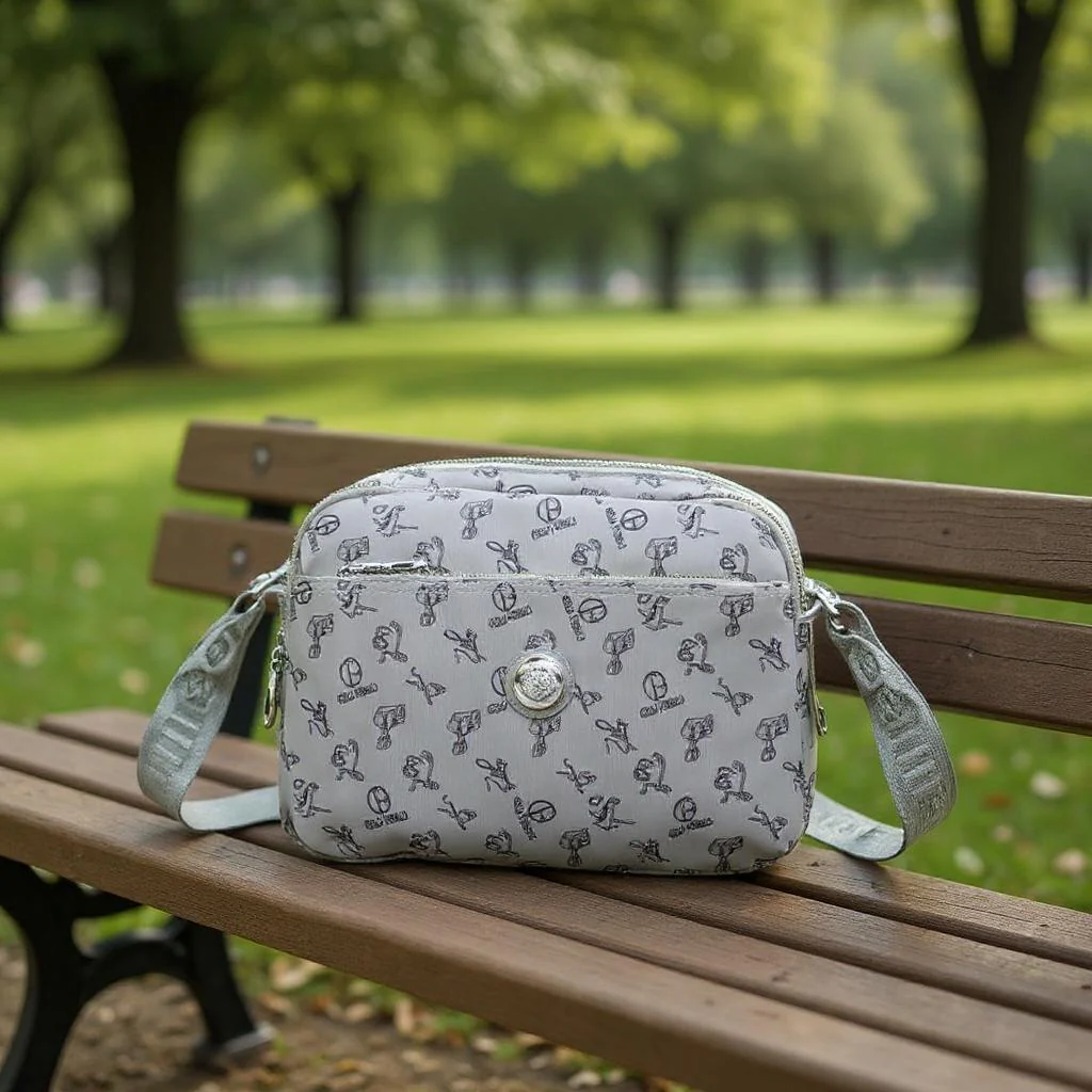 Borsa firmata Giulia Piarelli nylon logo tasche con zip capiente e comoda a tracolla fantasia logo modello 03 - immagine 4