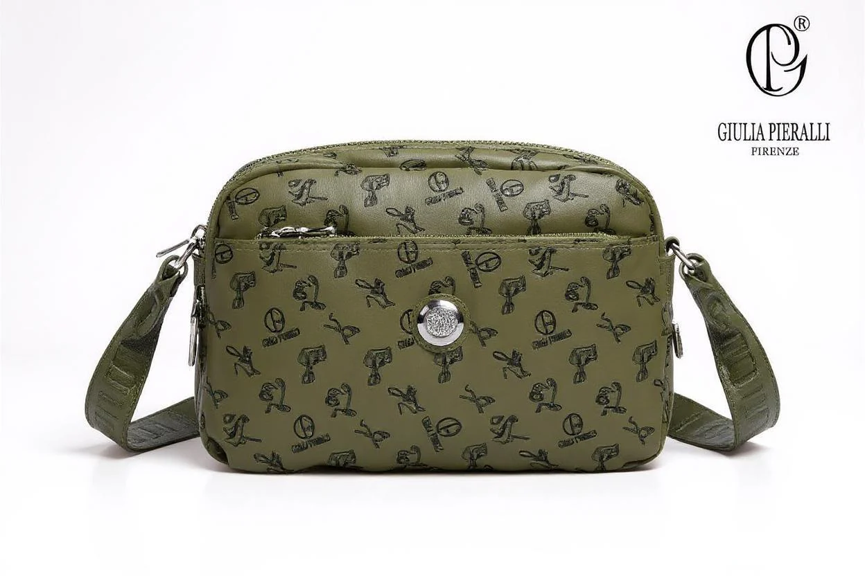 Borsa firmata Giulia Piarelli nylon logo tasche con zip capiente e comoda a tracolla fantasia logo modello 03 - immagine 7