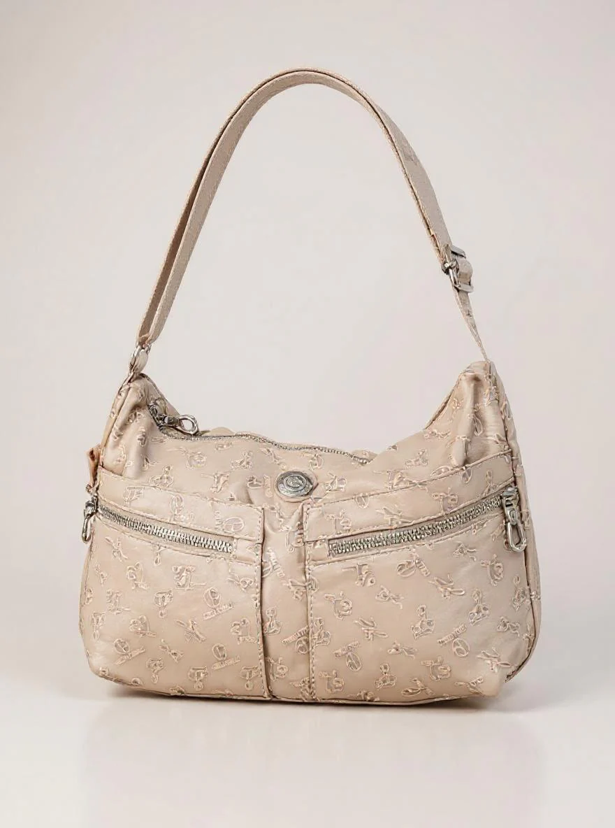 Borsa firmata Giulia Piarelli nylon logo tasche con zip capiente e comoda a tracolla fantasia logo modello 04 - immagine 8