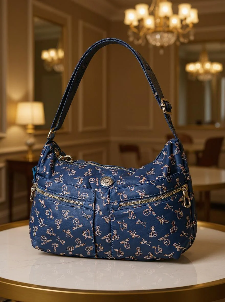 Borsa firmata Giulia Piarelli nylon logo tasche con zip capiente e comoda a tracolla fantasia logo modello 04 - immagine 7